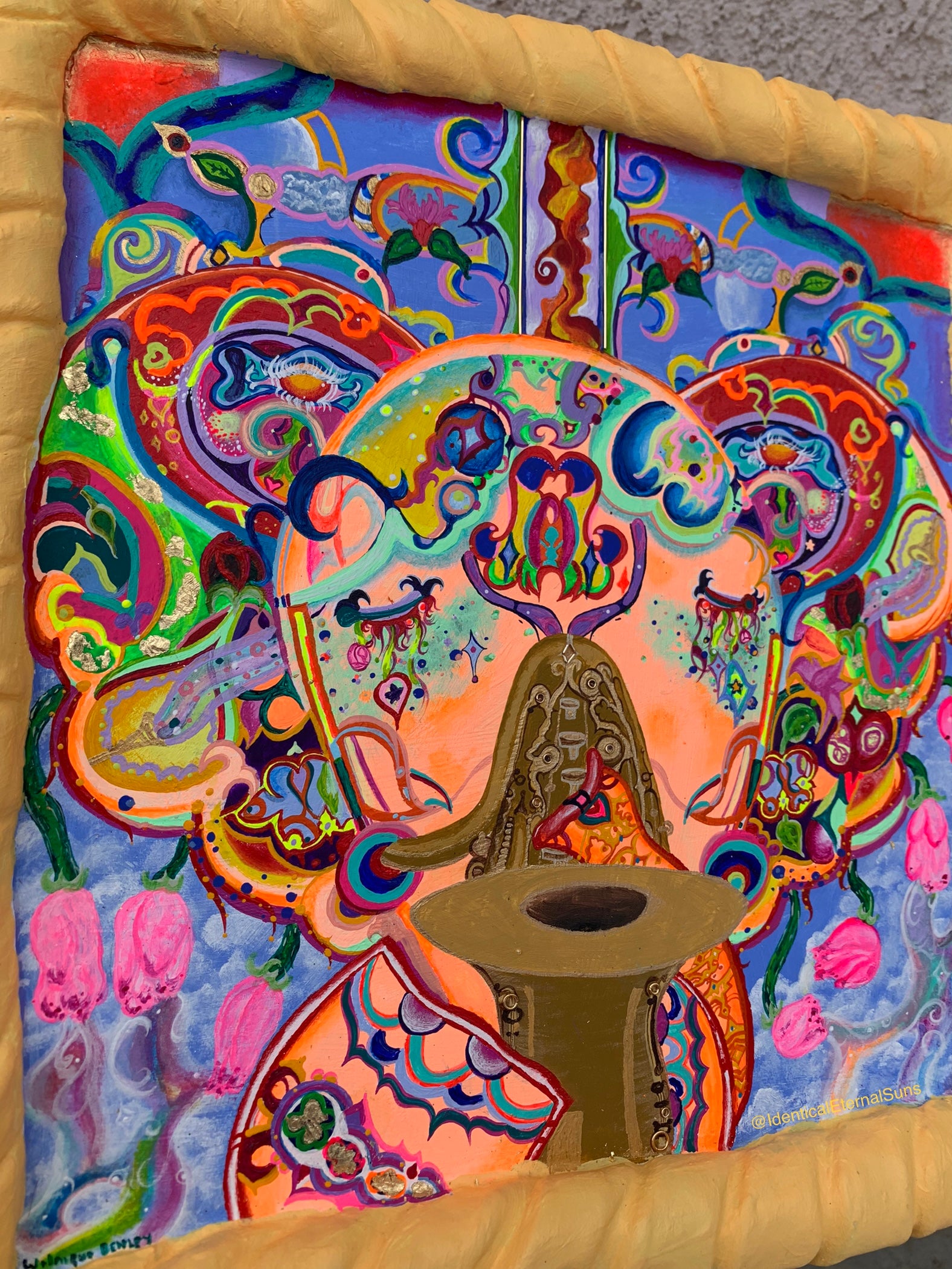 Eli Symphony Original Painting, whimsical art, radiant animal paintings, majestic, angelic color pop, glorious art, fantastical art, eternal love, ecstatic, divine, colorful, light, surrealism, heartfelt, saxophone ,artcollector, openheart, heavenly, Eli symphony,babyelephant, animallovers, elephant, eli, symphony ,uniquefinds, gentle, wip, identicaleternalsuns, music colorful mixedmedia, animal painting mixed media, baby elephant room decor, elephant decor, whimisical elephant, precious baby animals, baby