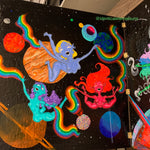 Joyfulness divine feminine playfulness lightheartedness inner child healing radiance openheartedness galactic space outer space cosmos cosmic galaxy universe colorful, The gals who live within the Andromedan Milky Way Original Storybook Painting, Identicaleternalsuns, Original Storybook painting, Woodart, whimsical painting, universe, surrealism art, otherworldly, otherworldly art, original art, novelty artwork, mystical art, mixed media art, mixed media