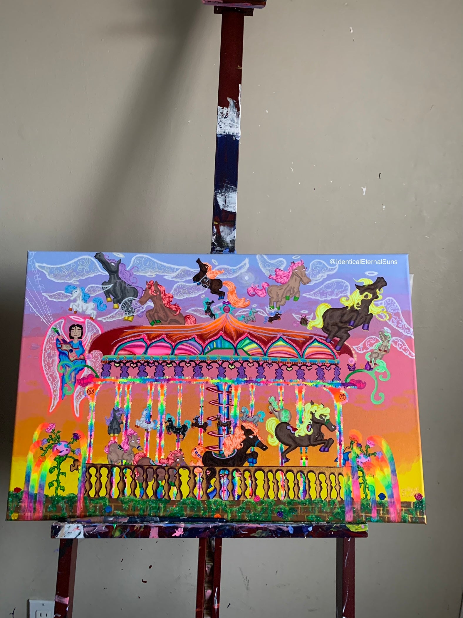 #carousel #ponies #ponyride #merrygoround #amusementpark #childhoodunplugged #whimsical #ecstatic #joyful #kidcore #nostalgia #innerchild #innerchildhealing #arte #contemporaryart #surrealism #ponyart #freedom #giddyup #colorful #majestic #wonderland #painting