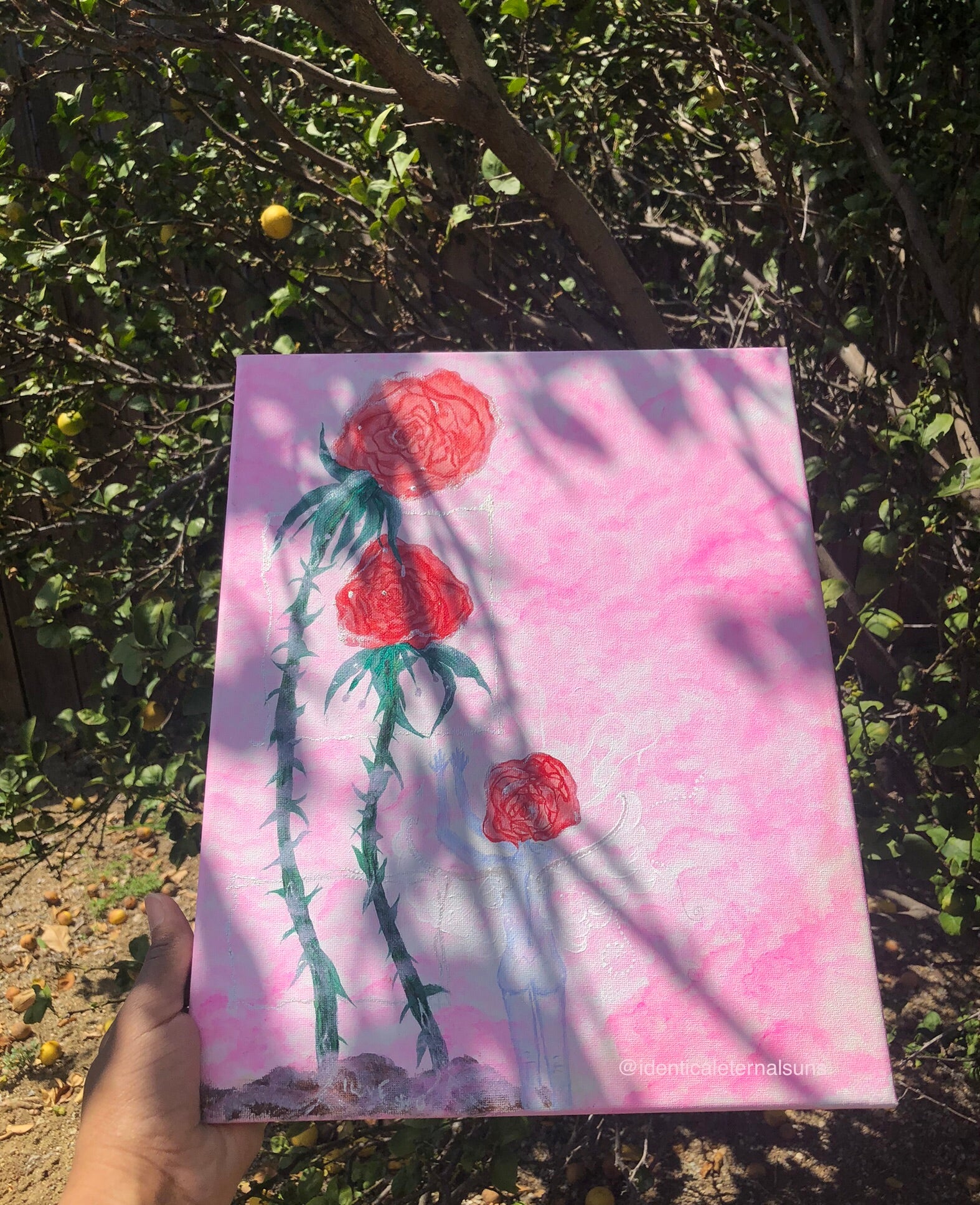 Loving Rose Parents with their Rose Child Original Painting