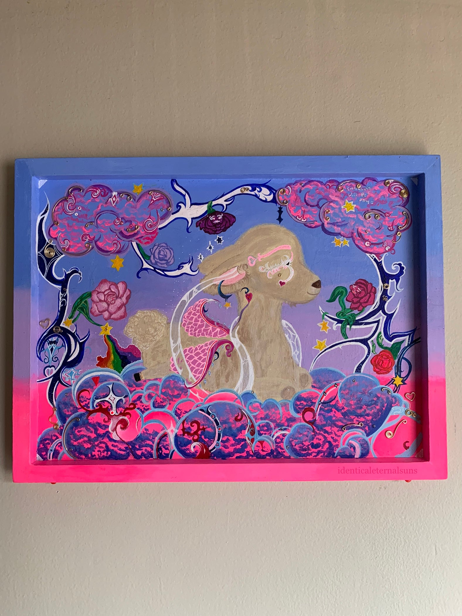 In an Opalescent Dream Realm lies a Baby Llama Original Painting