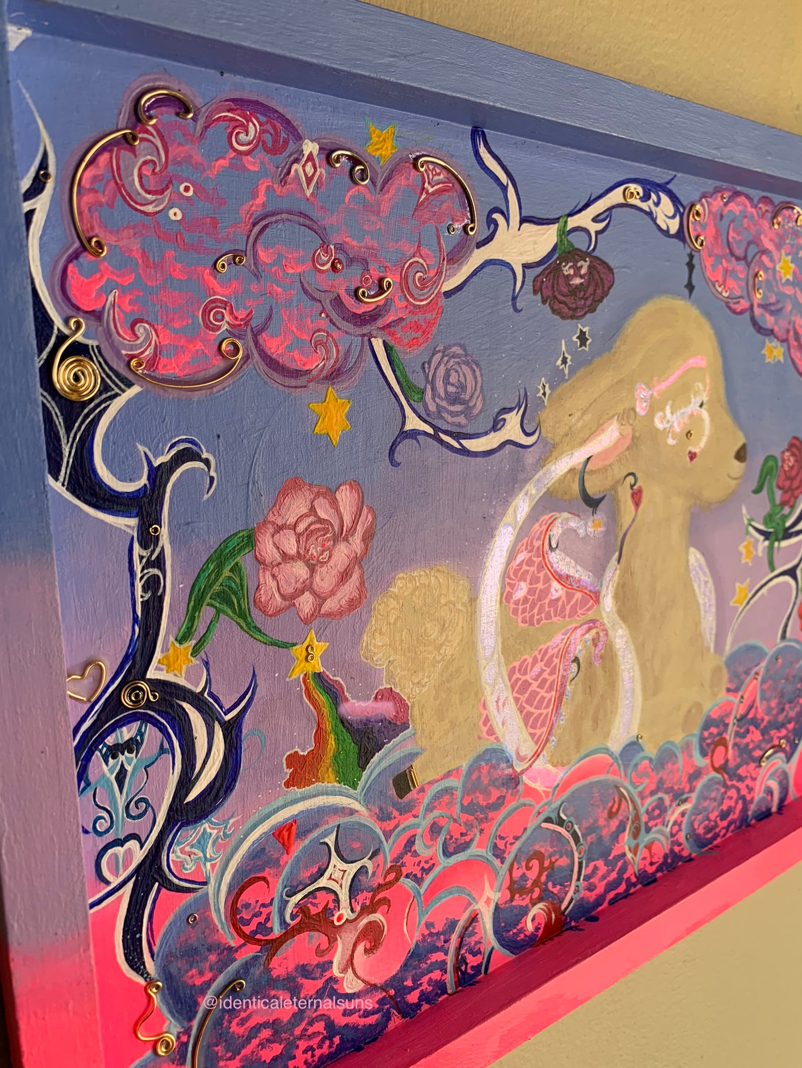 In an Opalescent Dream Realm lies a Baby Llama Original Painting