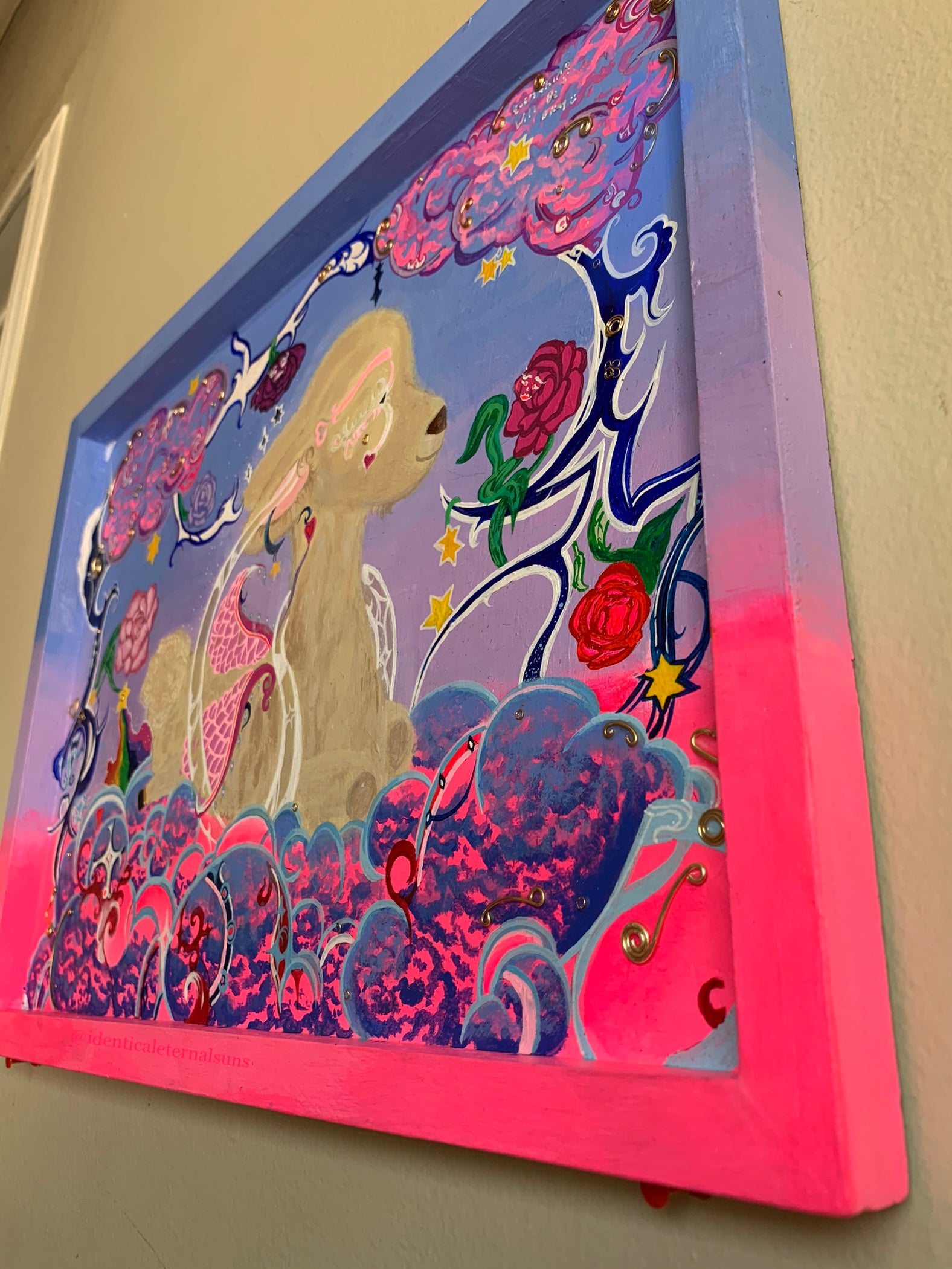 In an Opalescent Dream Realm lies a Baby Llama Original Painting