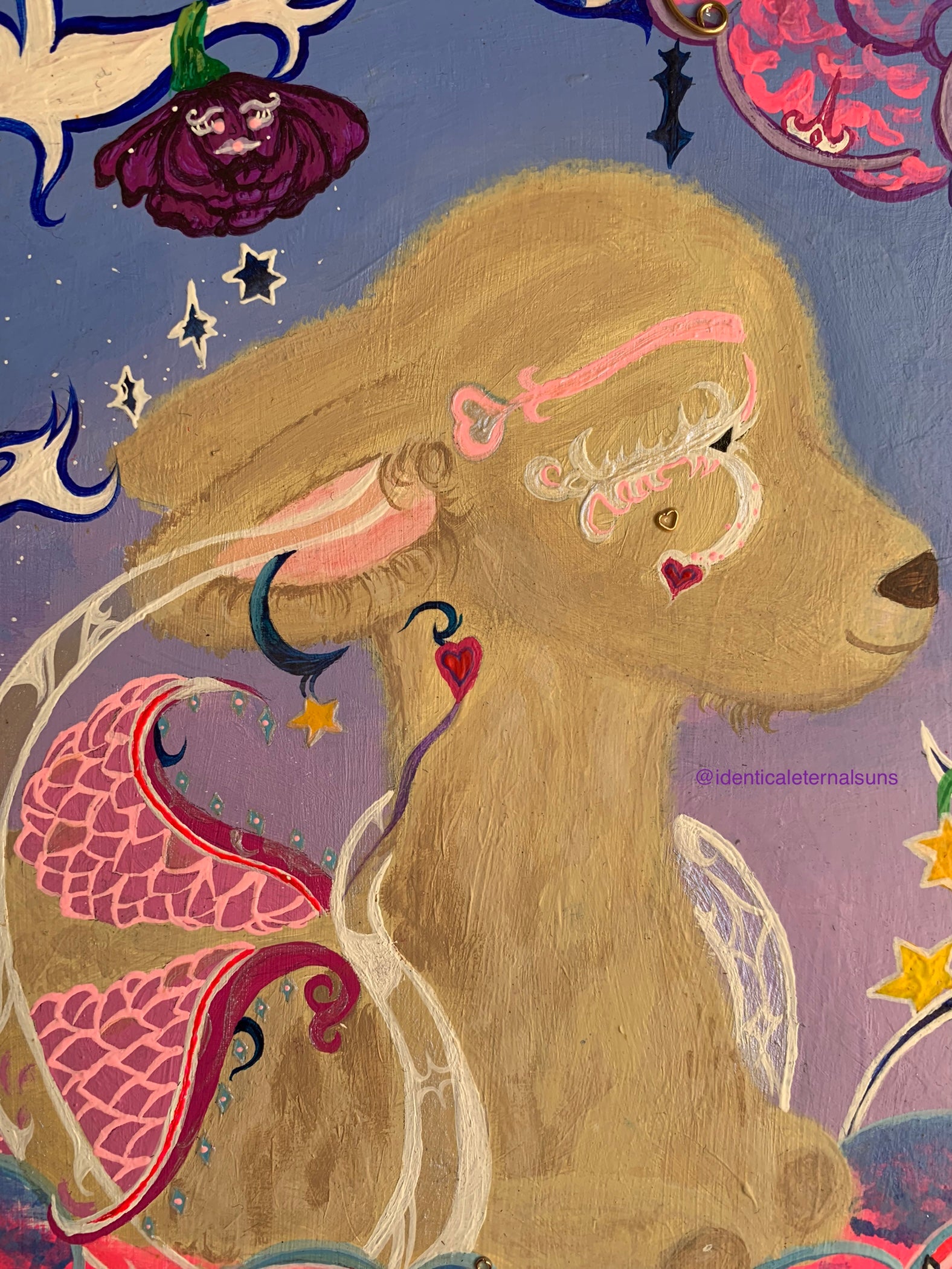 In an Opalescent Dream Realm lies a Baby Llama Original Painting