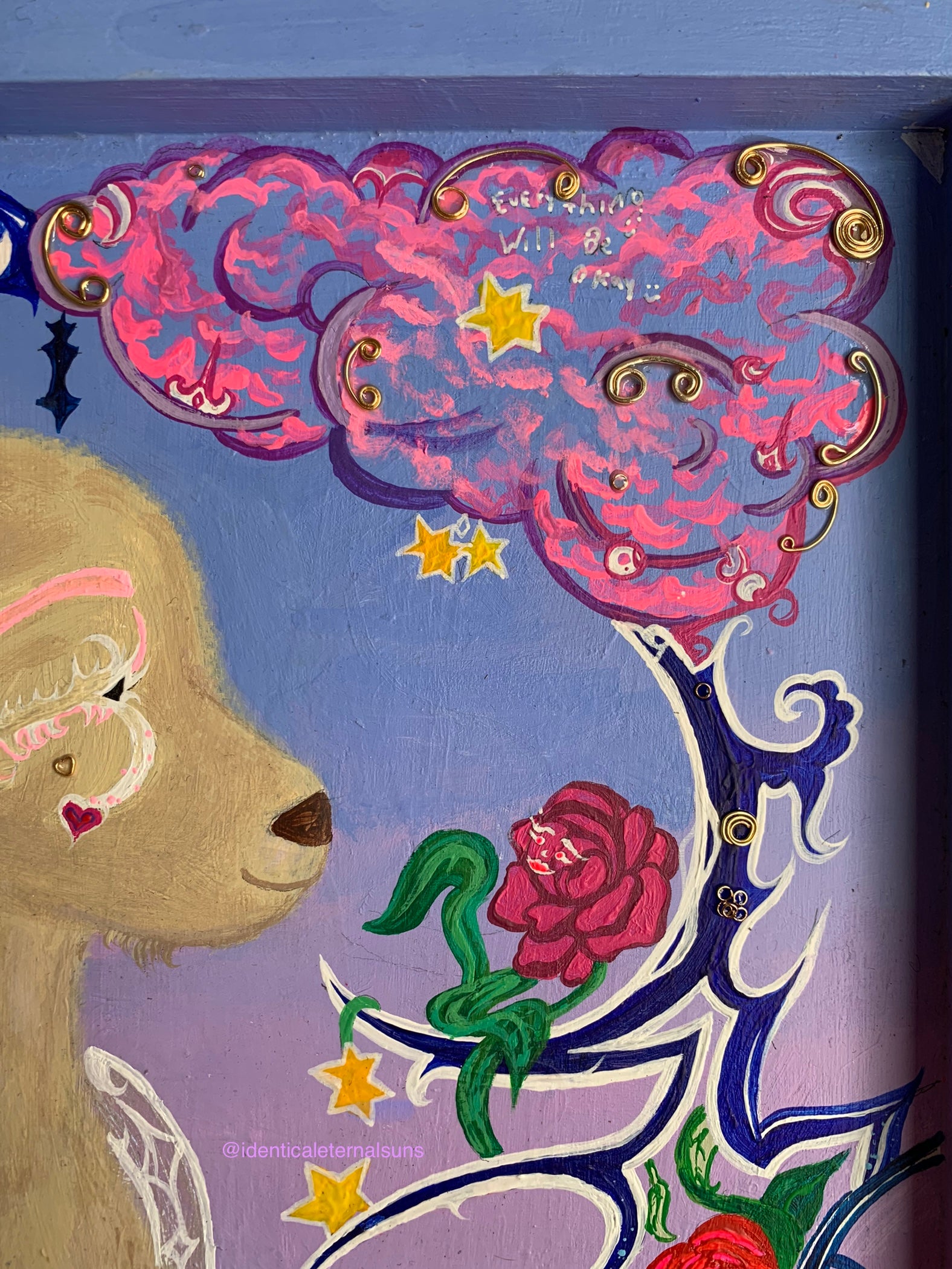 In an Opalescent Dream Realm lies a Baby Llama Original Painting
