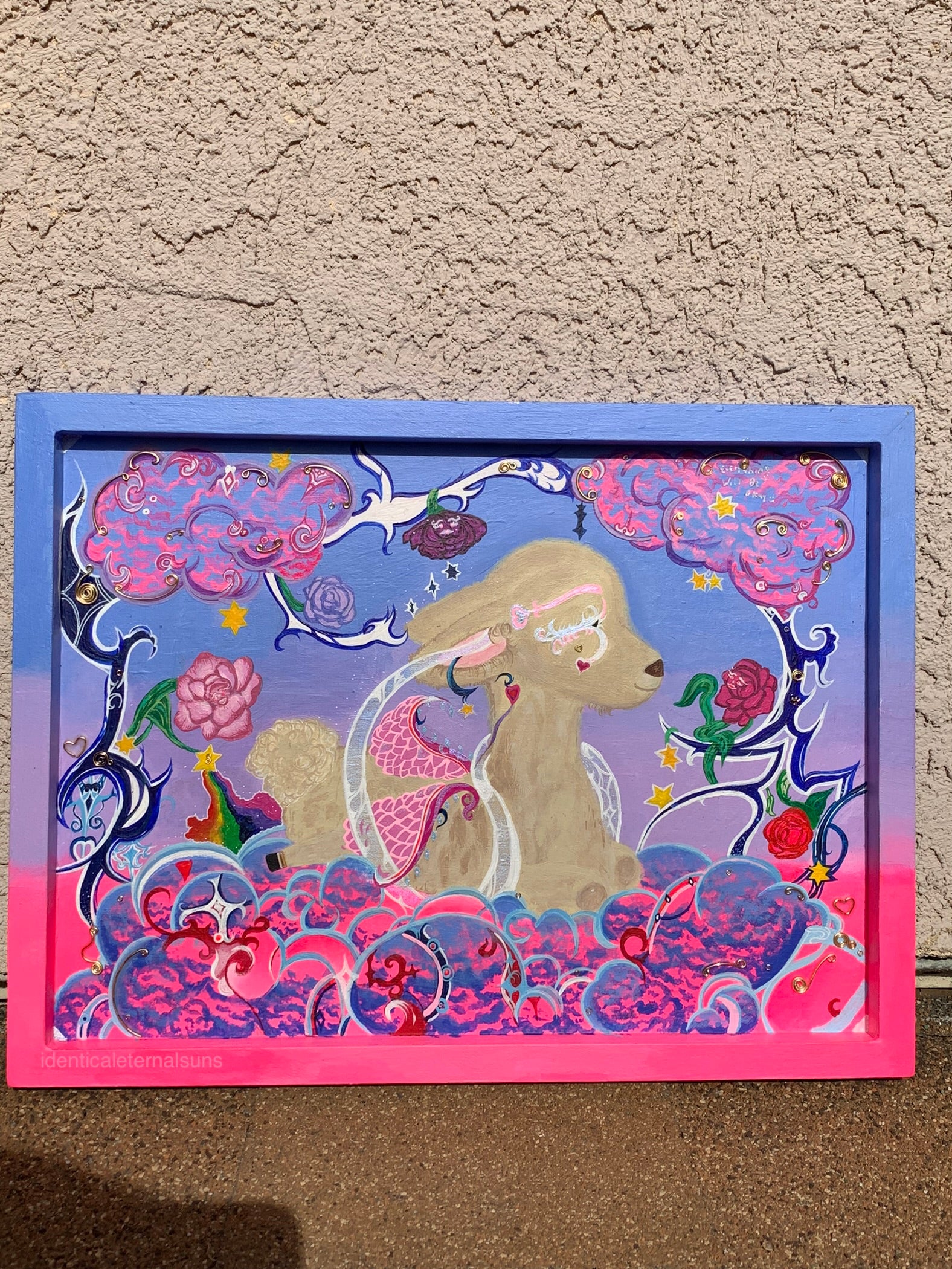 In an Opalescent Dream Realm lies a Baby Llama Original Painting