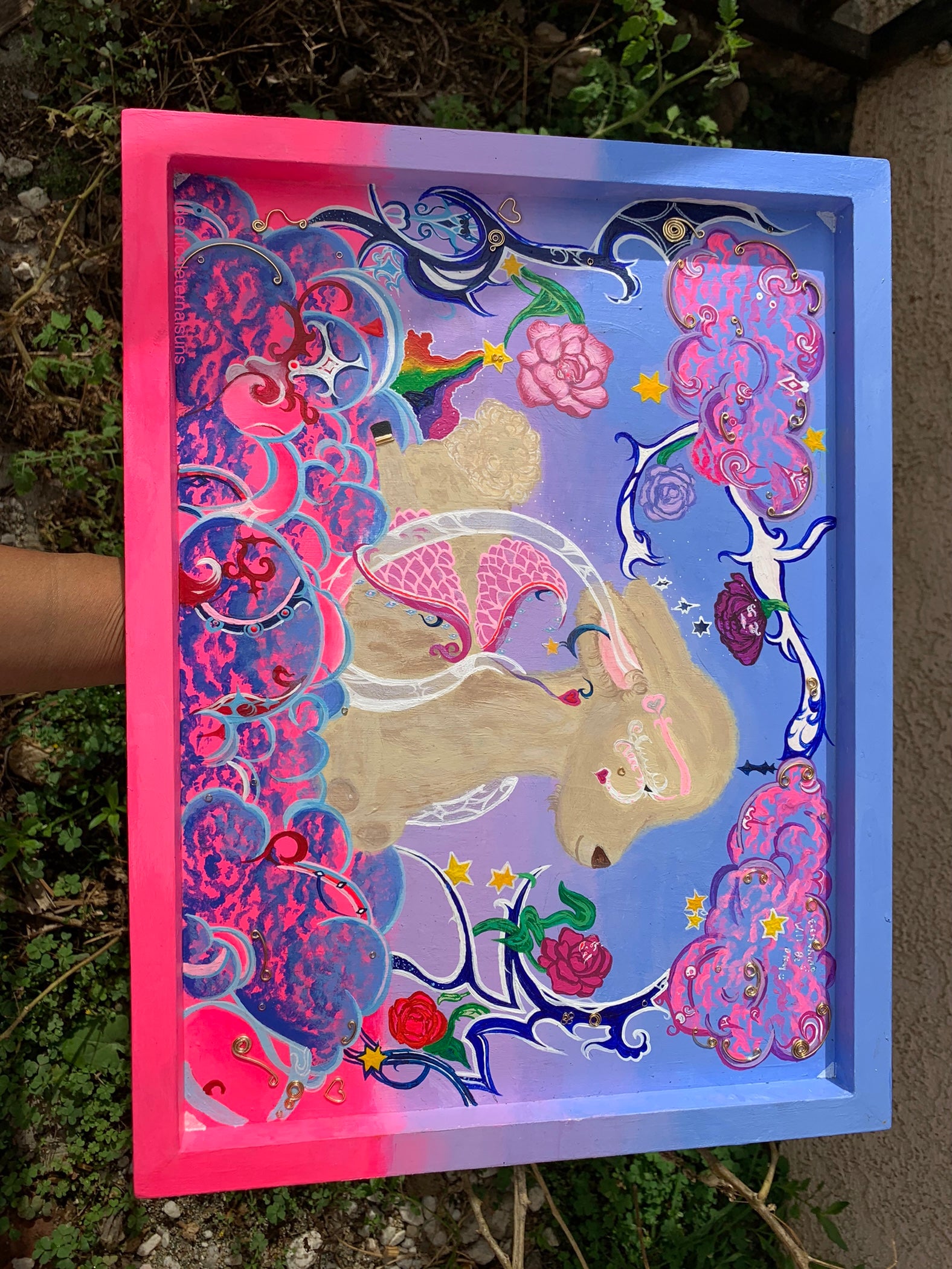 In an Opalescent Dream Realm lies a Baby Llama Original Painting