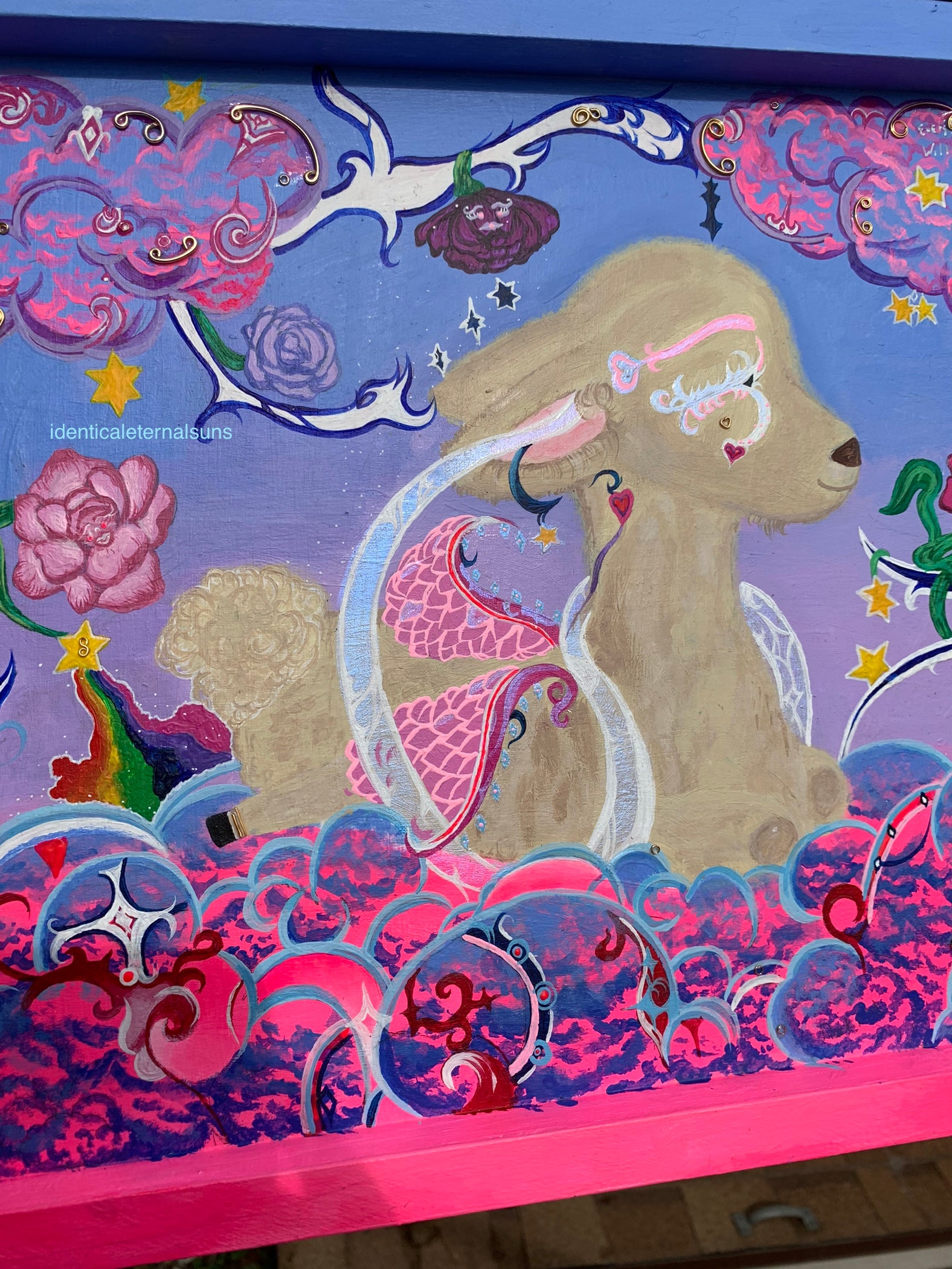 In an Opalescent Dream Realm lies a Baby Llama Original Painting