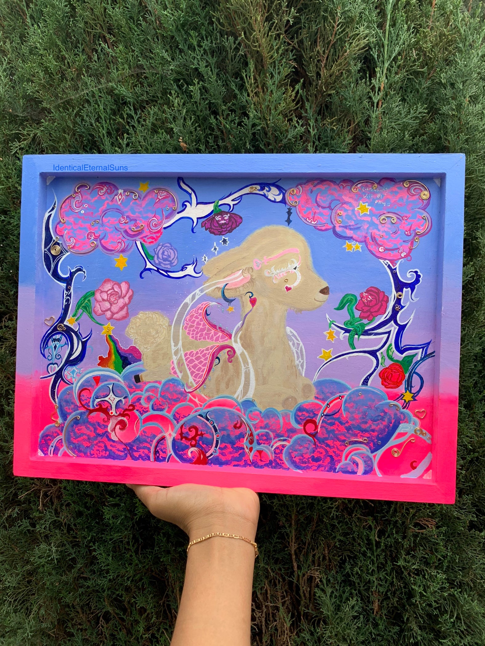 In an Opalescent Dream Realm lies a Baby Llama Original Painting
