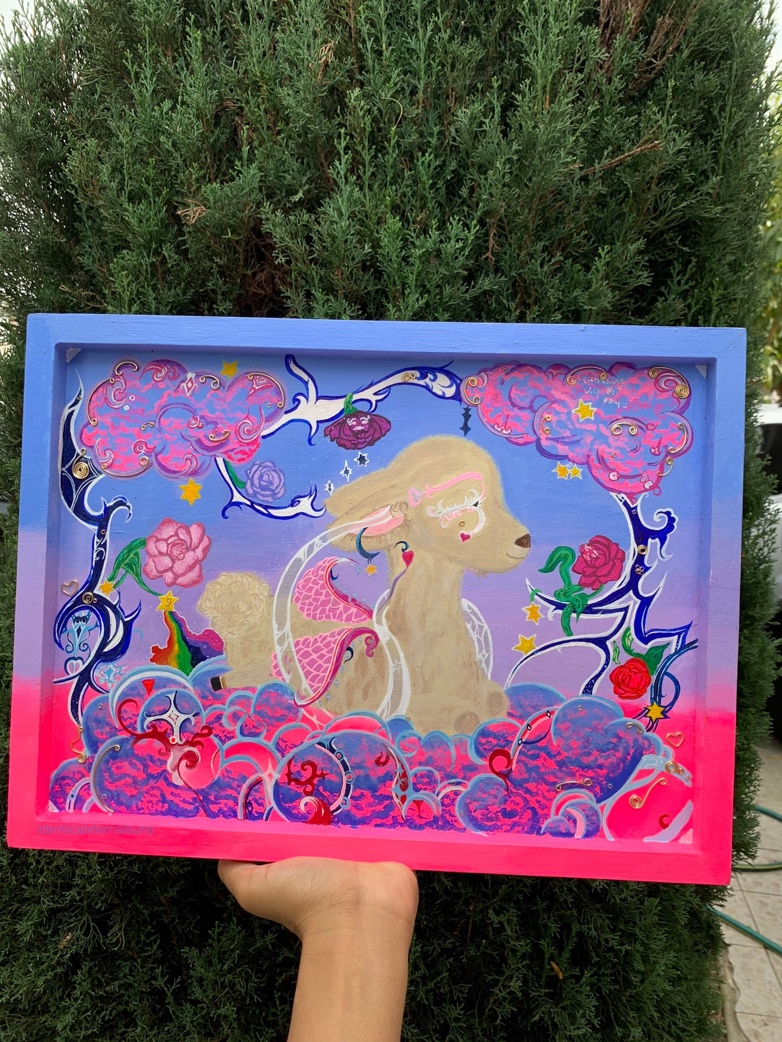In an Opalescent Dream Realm lies a Baby Llama Original Painting
