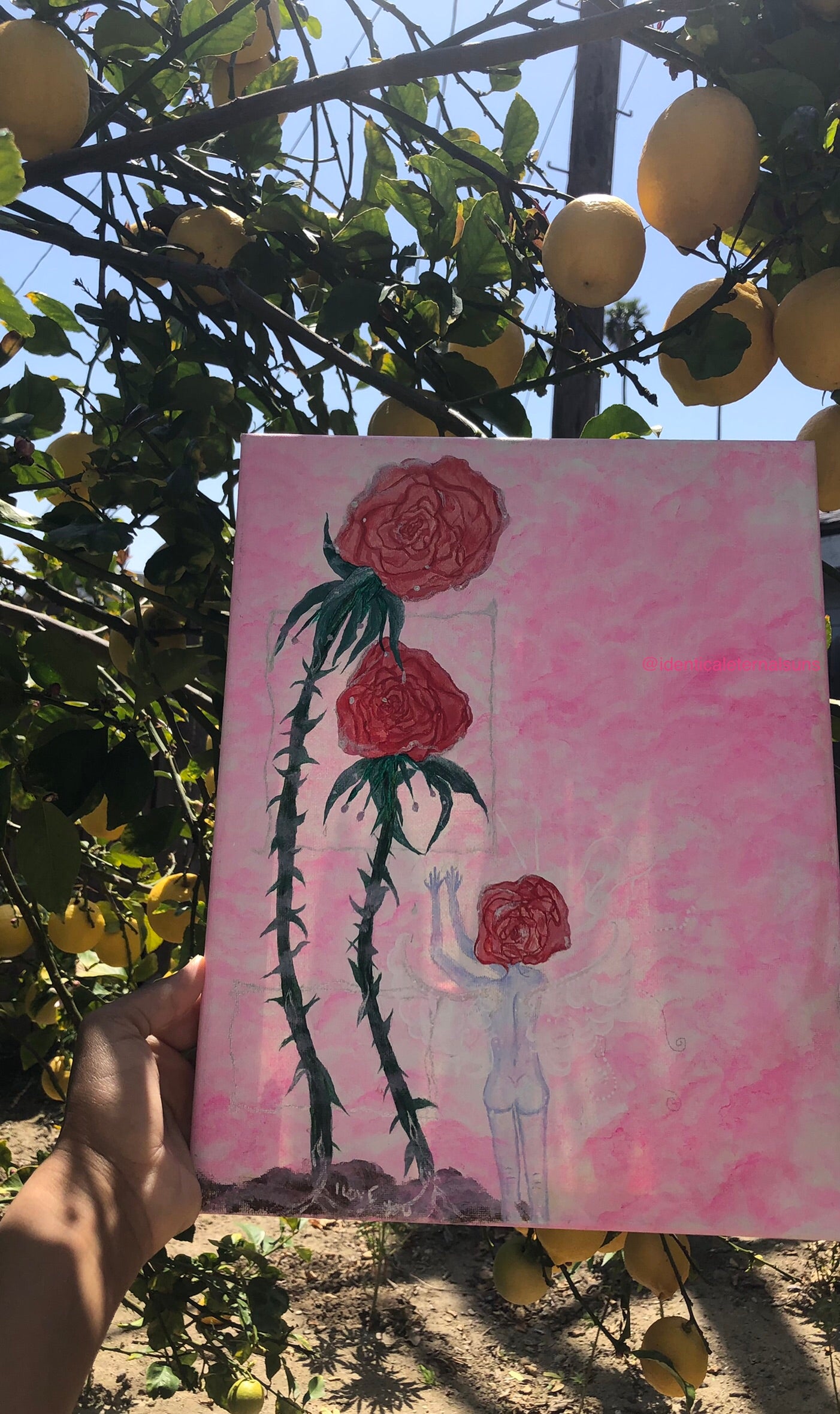 Loving Rose Parents with their Rose Child Original Painting