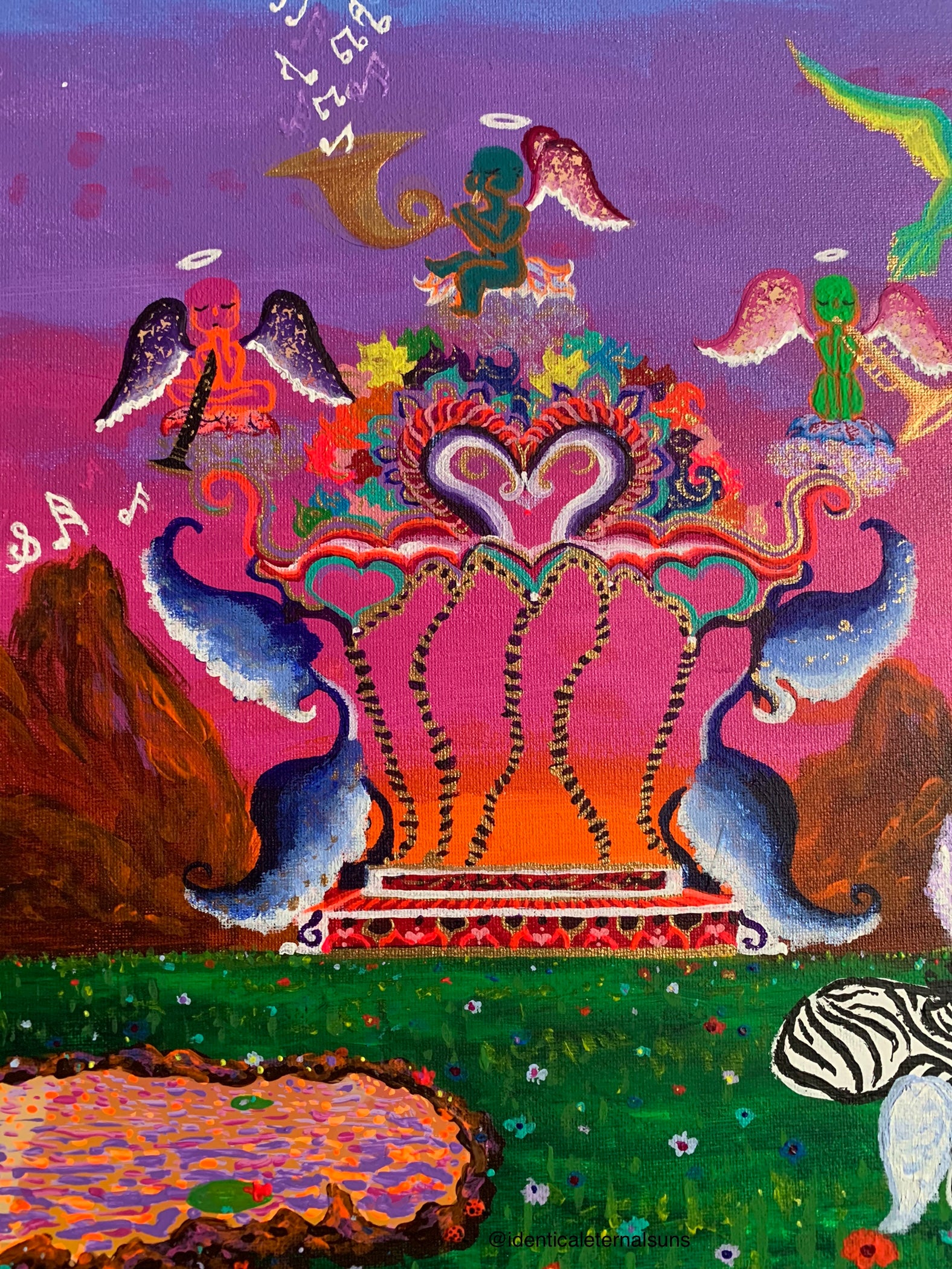 The flowery floral everlasting promise land original painting, Flowery floral everlasting promise land painting, promise land wall Art for nursery, dreamscapes, colorful baby cupids, whimsical wonderland artwork for sale, fantasyland, dreamy home decor, magical dreamy landscape paintings, otherworldly ethereal artwork for sale, florals, surreal floral artwork, childlike artwork, IdenticalEternalSuns