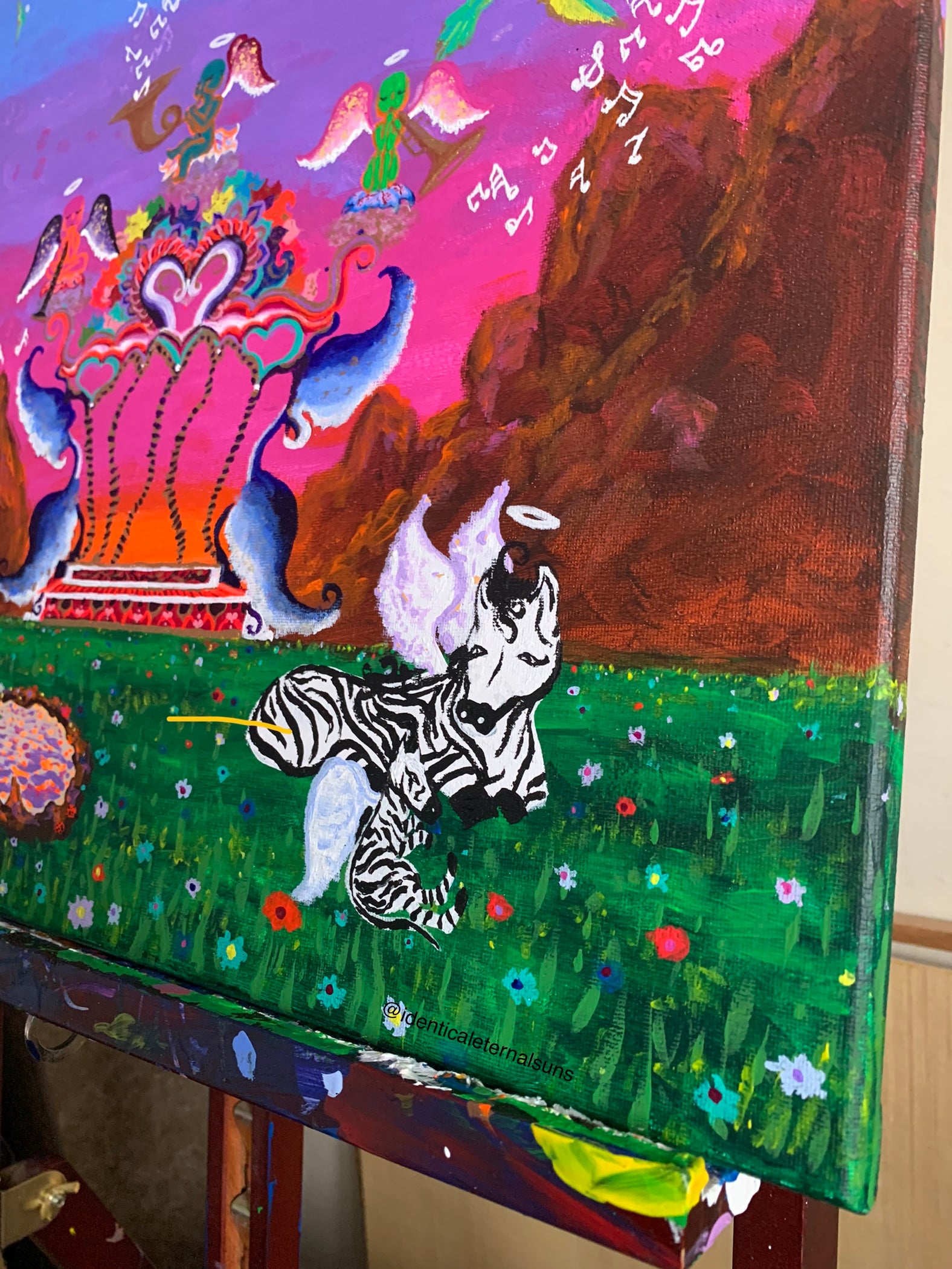 The flowery floral everlasting promise land original painting, Flowery floral everlasting promise land painting, promise land wall Art for nursery, dreamscapes, colorful baby cupids, whimsical wonderland artwork for sale, fantasyland, dreamy home decor, magical dreamy landscape paintings, otherworldly ethereal artwork for sale, florals, surreal floral artwork, childlike artwork, IdenticalEternalSuns