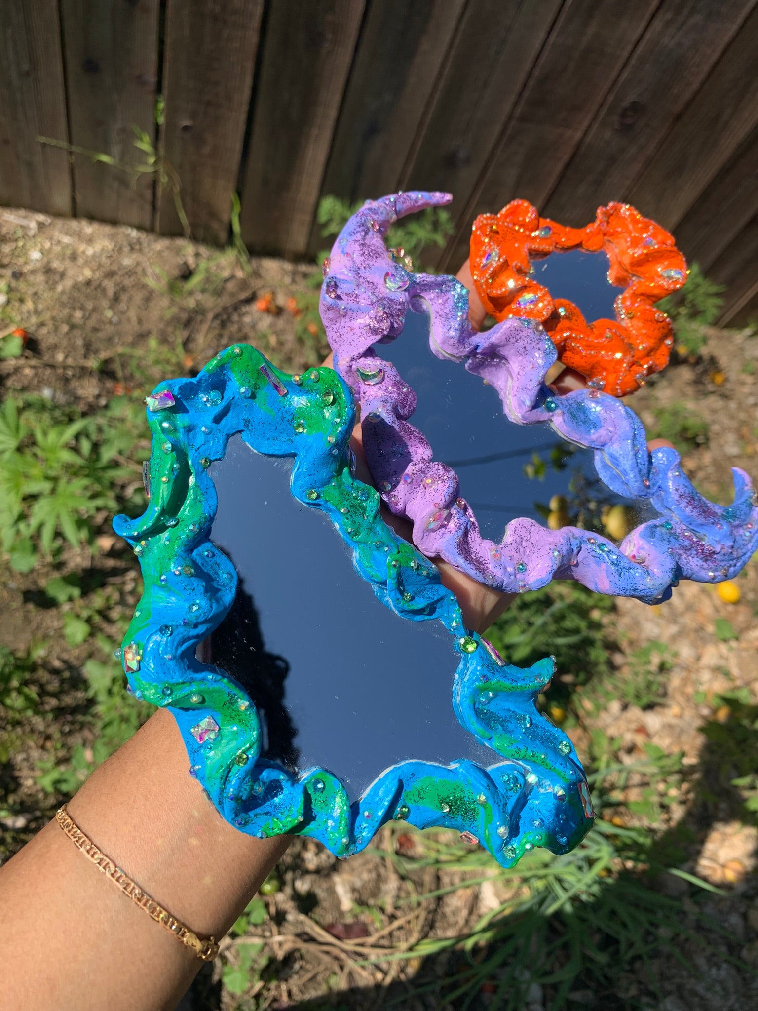 Mystical Enchanted Fairy Mirrors, Fairy mirrors, fairytale mirror, fairy core mirror, fairytale core mirrors, fairy cottage core mirrors, cottage core mirrors, enchanted mirrors, enchanting mirrors, fairytale pocket mirrors, cottage core pocket mirrors, Fae, Faecore, Fairycore, fae accessories, faerie art, faerie room decor, fairy room decor, Identicaleternalsuns, art collection, art buyer, DenleyTwins, Whimisal decor, mystical gifts, fairy inspired gifts