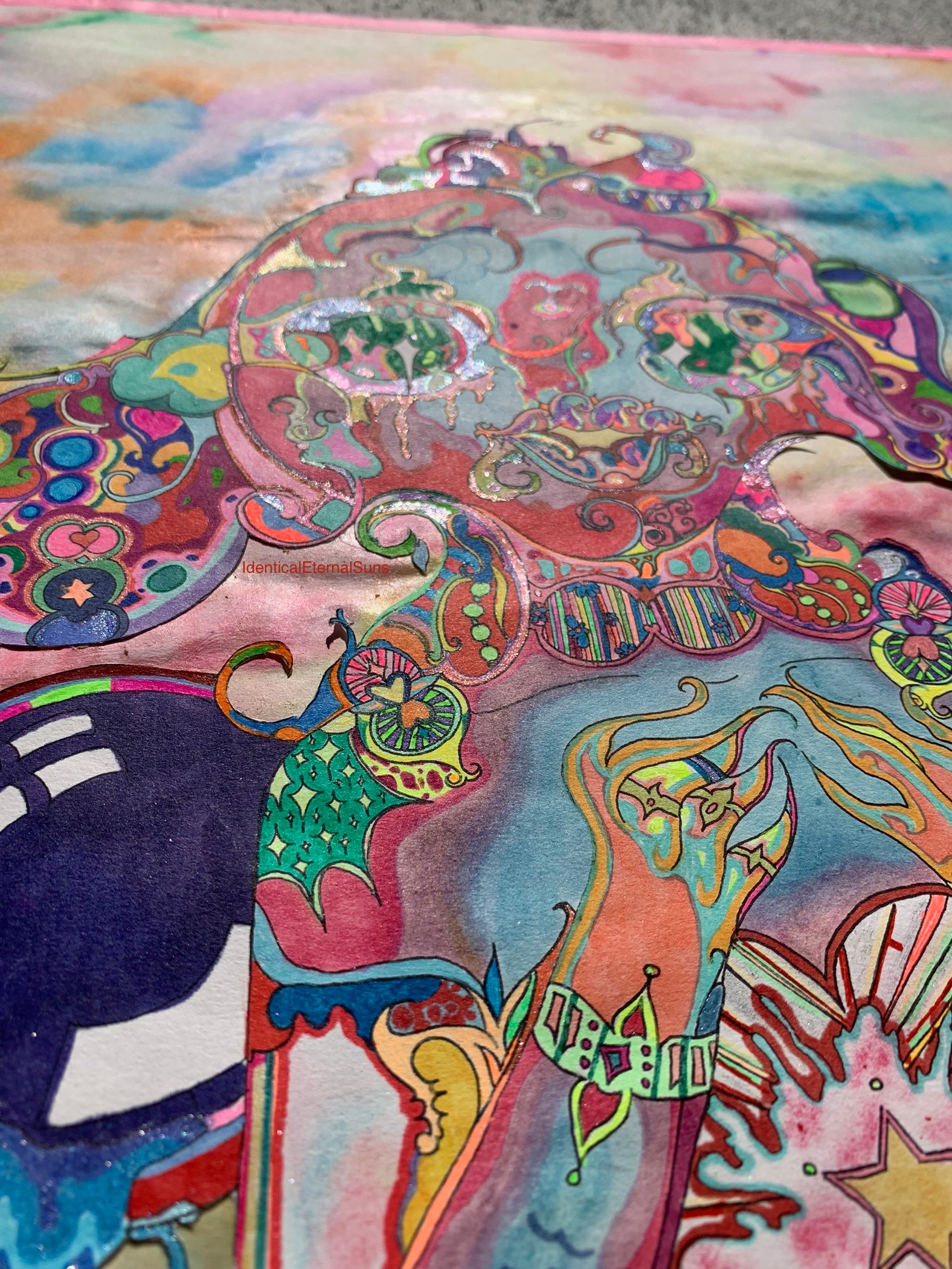 identicaleternalsuns, Orignal drawing, colorful ink drawing, trippy drawings, poster wall art, color burst, colorful detailed art, arte, extremely colored drawing, fantastical art designs, whimsical detailed, rainbow alien drawing, heart collector, precious-core, alien, scifiart, neon lights, rave, drawing, sketch, wonderland, otherworldly, divine, supernatural, creature, trippy drawings, feeling alive, The Delicate Heart Collector
