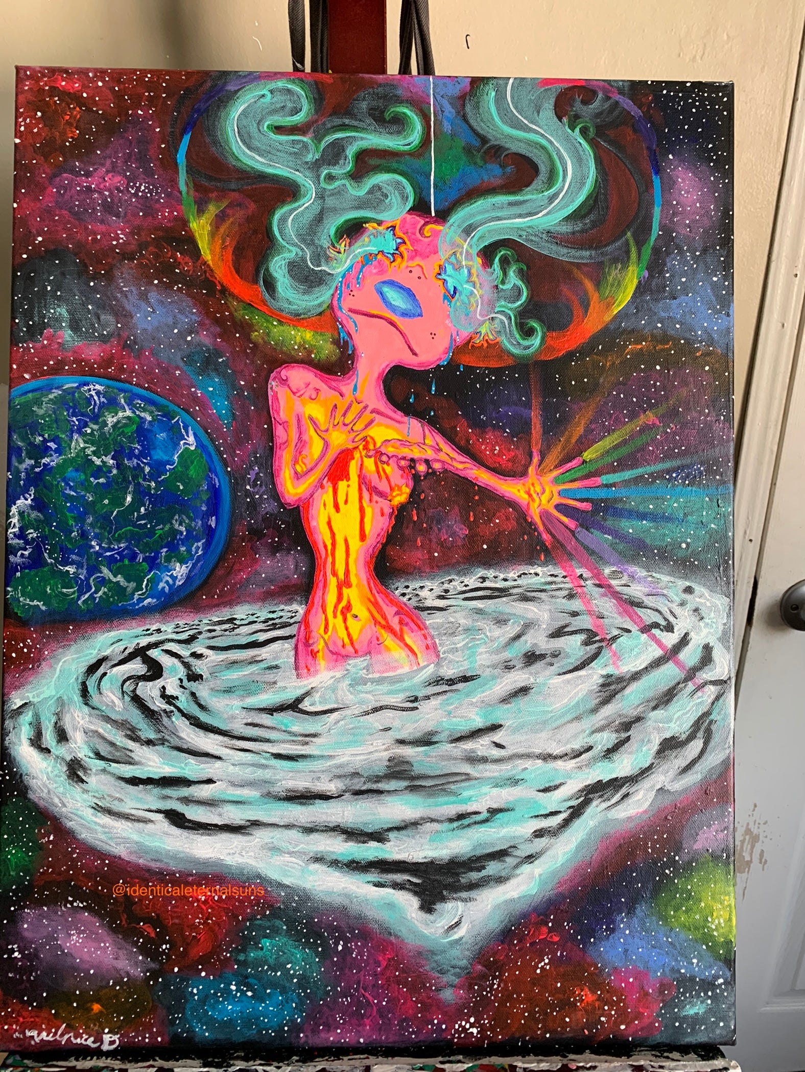 Pink Magenta Diamond Cosmic Femme being who bleeds universal love art painting. Angelic creature art, cosmic diamond alien, magenta cosmic, She causes galaxies to spin, cosmic alien femme painting, Pink alien aesthetic, Divine cosmic feminine quotes, out of this world space alien girl, Identicaleternalsuns, pink trippy alien, Pink Magenta Diamond Cosmic Femme