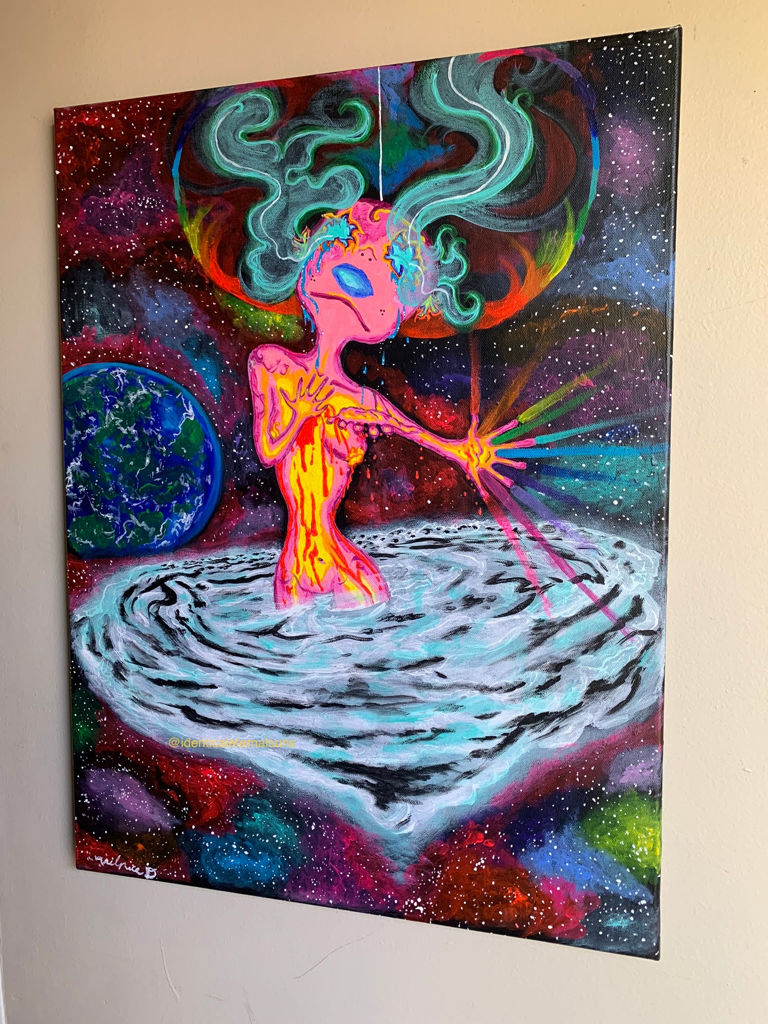 Pink Magenta Diamond Cosmic Femme being who bleeds universal love art painting. Angelic creature art, cosmic diamond alien, magenta cosmic, She causes galaxies to spin, cosmic alien femme painting, Pink alien aesthetic, Divine cosmic feminine quotes, out of this world space alien girl, Identicaleternalsuns, pink trippy alien, Pink Magenta Diamond Cosmic Femme