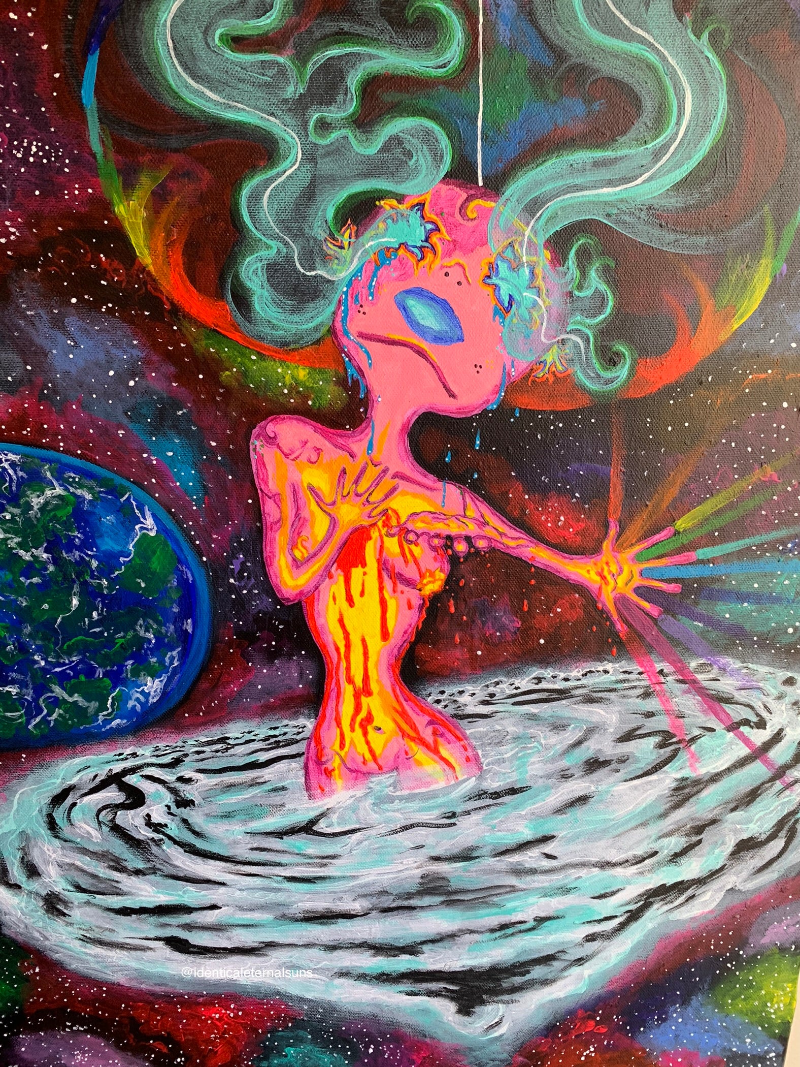 Pink Magenta Diamond Cosmic Femme being who bleeds universal love art painting. Angelic creature art, cosmic diamond alien, magenta cosmic, She causes galaxies to spin, cosmic alien femme painting, Pink alien aesthetic, Divine cosmic feminine quotes, out of this world space alien girl, Identicaleternalsuns, pink trippy alien, Pink Magenta Diamond Cosmic Femme