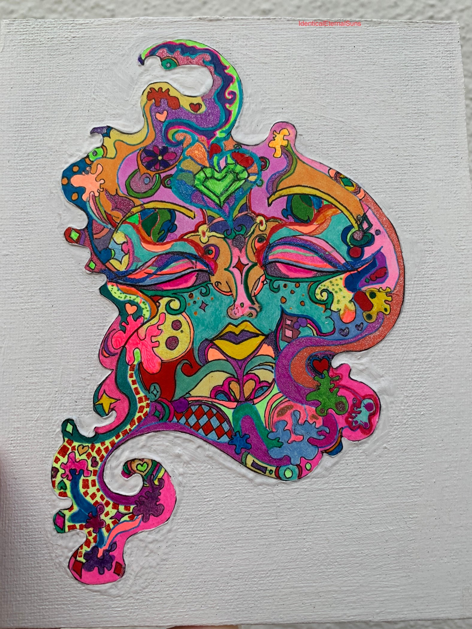 Heavenly Specimen Face #21 Drawing, Angelic realms, otherworldly, heavenly, angel face divinities, identicaleternalsuns, beautiful creatures, odd core, sacred, spiritual, divine, grace, creature, trippy, heavenly specimen, angel face, brilliance, drawing, ecstatic, glorious, love, precious, spiritual, new earth, pretty entities, DenleyTwins, Mixed media drawings, colorful drawings, detailed art, artwork, art design, whimsical illustrations, alien drawing, alien creature art, creature drawing, bizarre art
