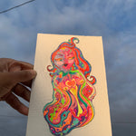 Heavenly Specimen Face #18 Drawing, Angelic realms, otherworldly, heavenly, angel face divinities, identicaleternalsuns, beautiful creatures, odd core, sacred, spiritual, divine, grace, creature, trippy, heavenly specimen, angel face, brilliance, drawing, ecstatic, glorious, love, precious, spiritual, new earth, pretty entities, DenleyTwins, Mixed media drawings, colorful drawings, detailed art, artwork, art design, whimsical illustrations, alien drawing, alien creature art, creature drawing, bizarre art