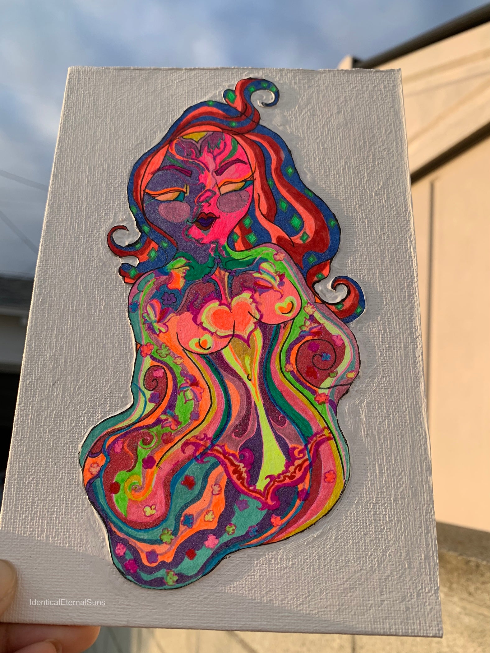 Heavenly Specimen Face #18 Drawing, Angelic realms, otherworldly, heavenly, angel face divinities, identicaleternalsuns, beautiful creatures, odd core, sacred, spiritual, divine, grace, creature, trippy, heavenly specimen, angel face, brilliance, drawing, ecstatic, glorious, love, precious, spiritual, new earth, pretty entities, DenleyTwins, Mixed media drawings, colorful drawings, detailed art, artwork, art design, whimsical illustrations, alien drawing, alien creature art, creature drawing, bizarre art
