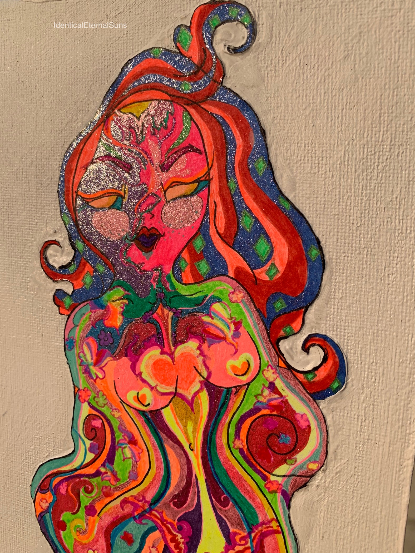 Heavenly Specimen Face #18 Drawing, Angelic realms, otherworldly, heavenly, angel face divinities, identicaleternalsuns, beautiful creatures, odd core, sacred, spiritual, divine, grace, creature, trippy, heavenly specimen, angel face, brilliance, drawing, ecstatic, glorious, love, precious, spiritual, new earth, pretty entities, DenleyTwins, Mixed media drawings, colorful drawings, detailed art, artwork, art design, whimsical illustrations, alien drawing, alien creature art, creature drawing, bizarre art