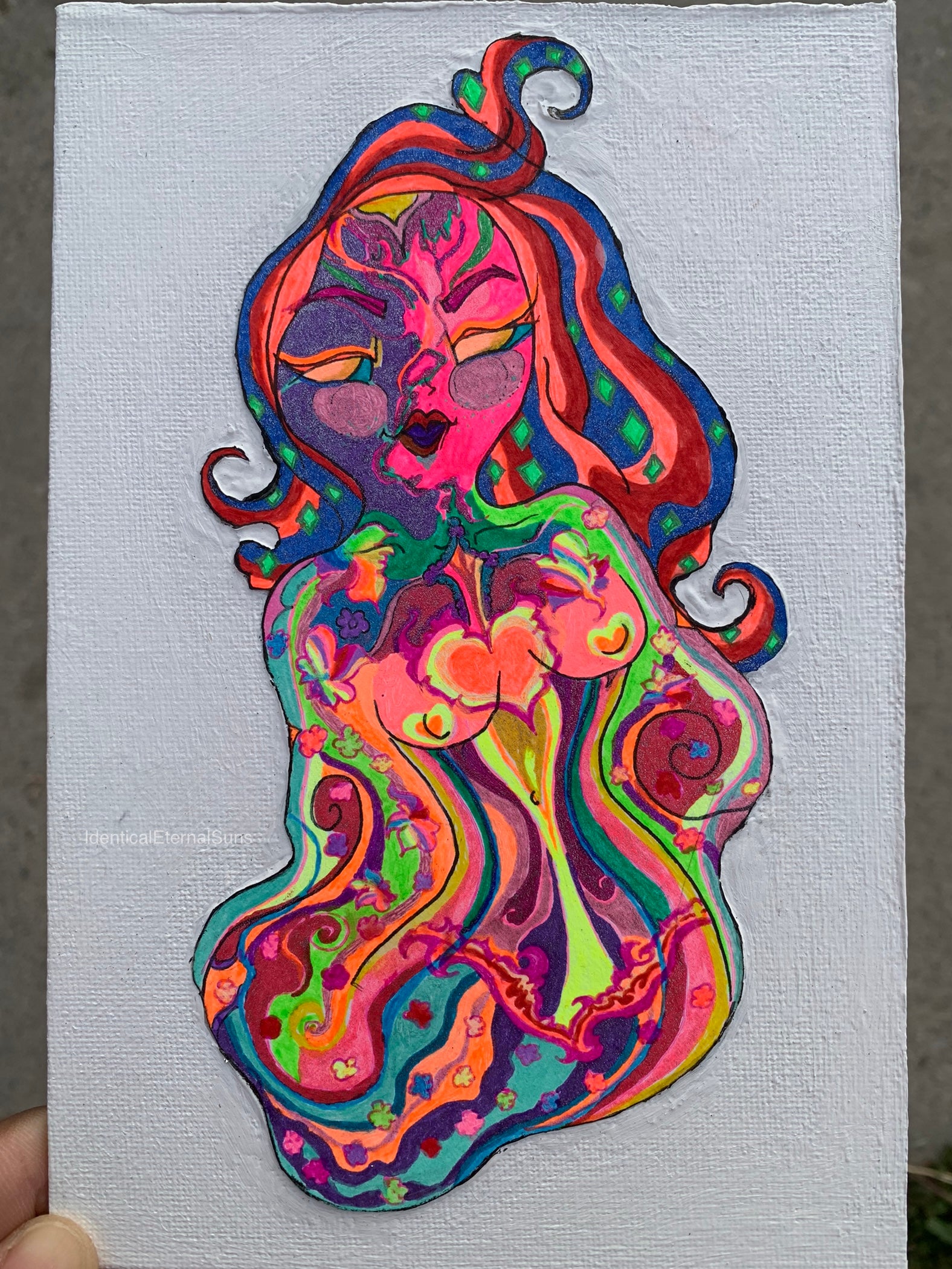 Heavenly Specimen Face #18 Drawing, Angelic realms, otherworldly, heavenly, angel face divinities, identicaleternalsuns, beautiful creatures, odd core, sacred, spiritual, divine, grace, creature, trippy, heavenly specimen, angel face, brilliance, drawing, ecstatic, glorious, love, precious, spiritual, new earth, pretty entities, DenleyTwins, Mixed media drawings, colorful drawings, detailed art, artwork, art design, whimsical illustrations, alien drawing, alien creature art, creature drawing, bizarre art