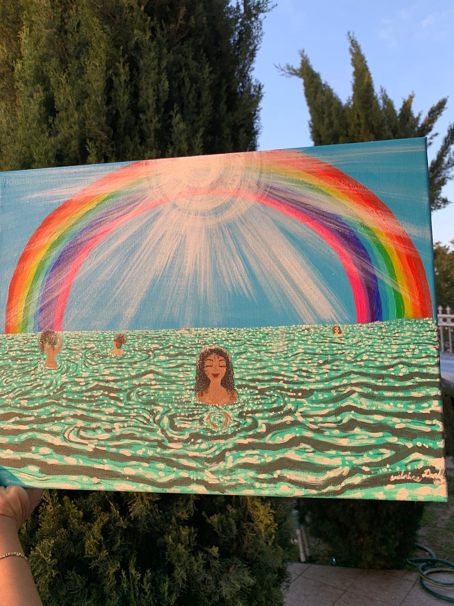 Paradise in the Sweet Life Original artwork, The divine feminine enjoy the sweet good life of being present in the moment. Rainbow beachy girl art, Girls at the Ocean art, Women by the Sea originals, Women of color by the sea, WOC artwork, Sisterhood Ocean Paradise original art painting, IdenticalEternalsuns, Paradise in the sweet life