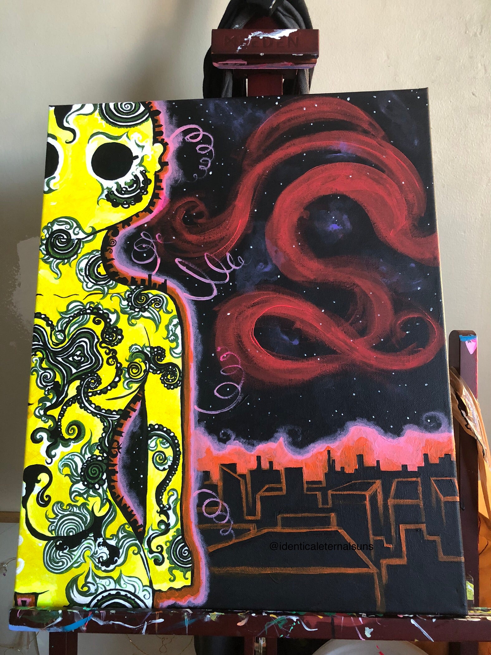 Lowbrow alien art, yellow alien IdenticalEternalSuns