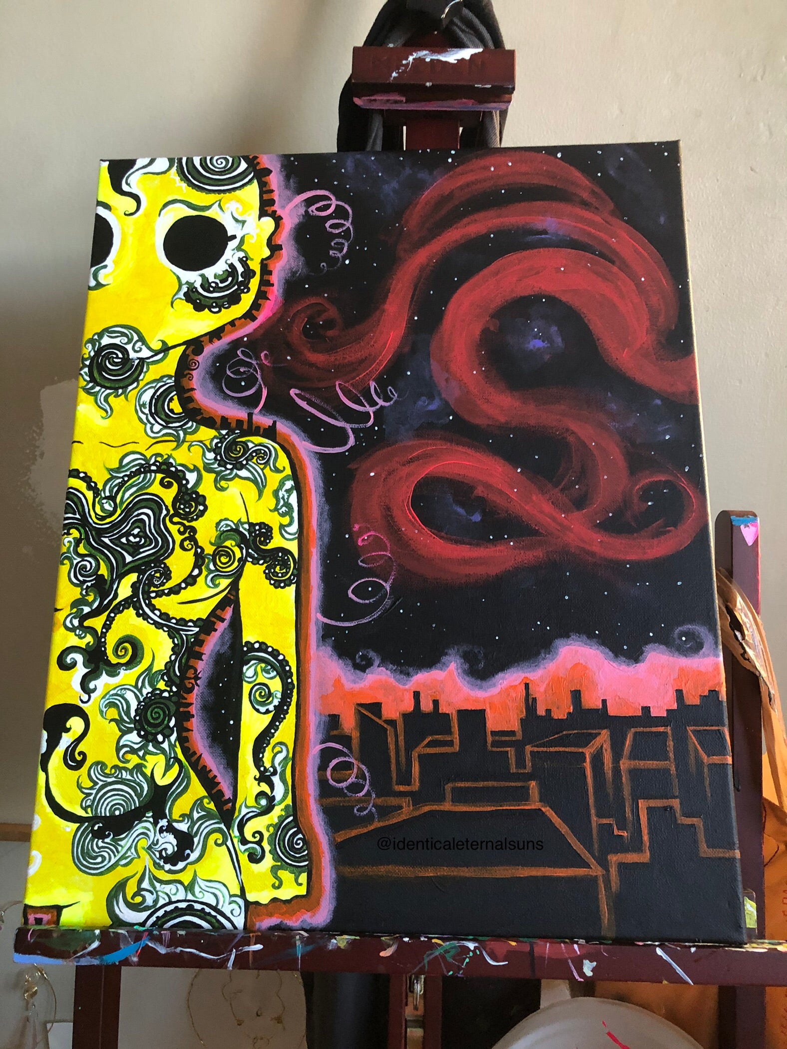 ET artwork, alien rustic scifi art, Apocalyptic aesthetic art, abandoned world, ET alien art, UFO art, galactic alien, empty city, Sci-Fi Core, Alien aesthetic, Yellow trippy Alien Outerspace room decor, alien room decor, Scifi fans, Galactic space alien, IdenticalEternalSuns