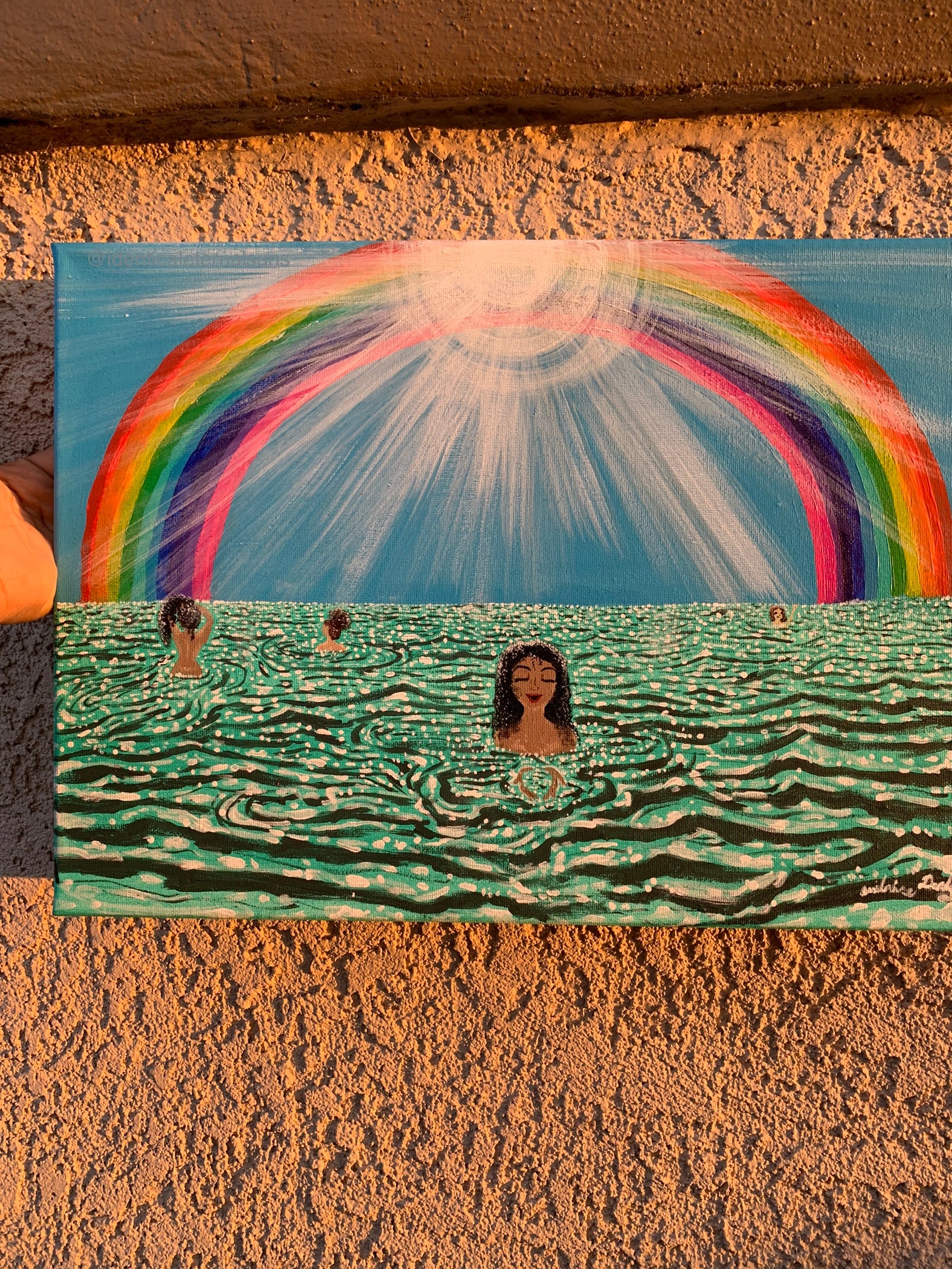 Paradise in the Sweet Life Original artwork, The divine feminine enjoy the sweet good life of being present in the moment. Rainbow beachy girl art, Girls at the Ocean art, Women by the Sea originals, Women of color by the sea, WOC artwork, Sisterhood Ocean Paradise original art painting, IdenticalEternalsuns, Paradise in the sweet life