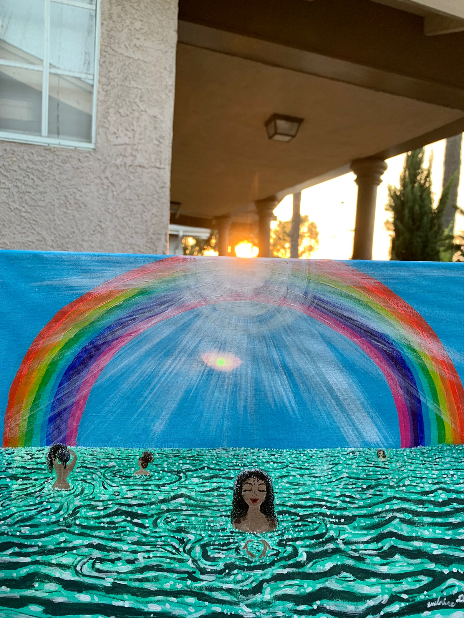 Paradise in the Sweet Life Original artwork, The divine feminine enjoy the sweet good life of being present in the moment. Rainbow beachy girl art, Girls at the Ocean art, Women by the Sea originals, Women of color by the sea, WOC artwork, Sisterhood Ocean Paradise original art painting, IdenticalEternalsuns, Paradise in the sweet life
