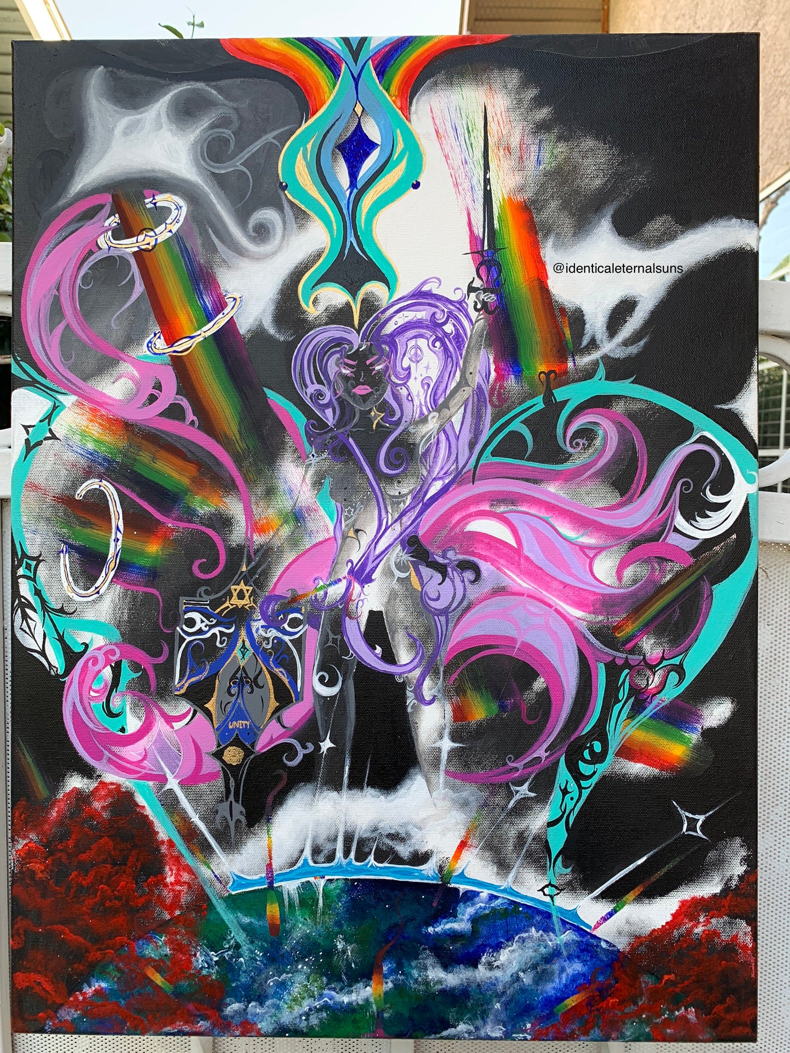 Invisible silver crystal femme from the Amethyst purple order Original Painting