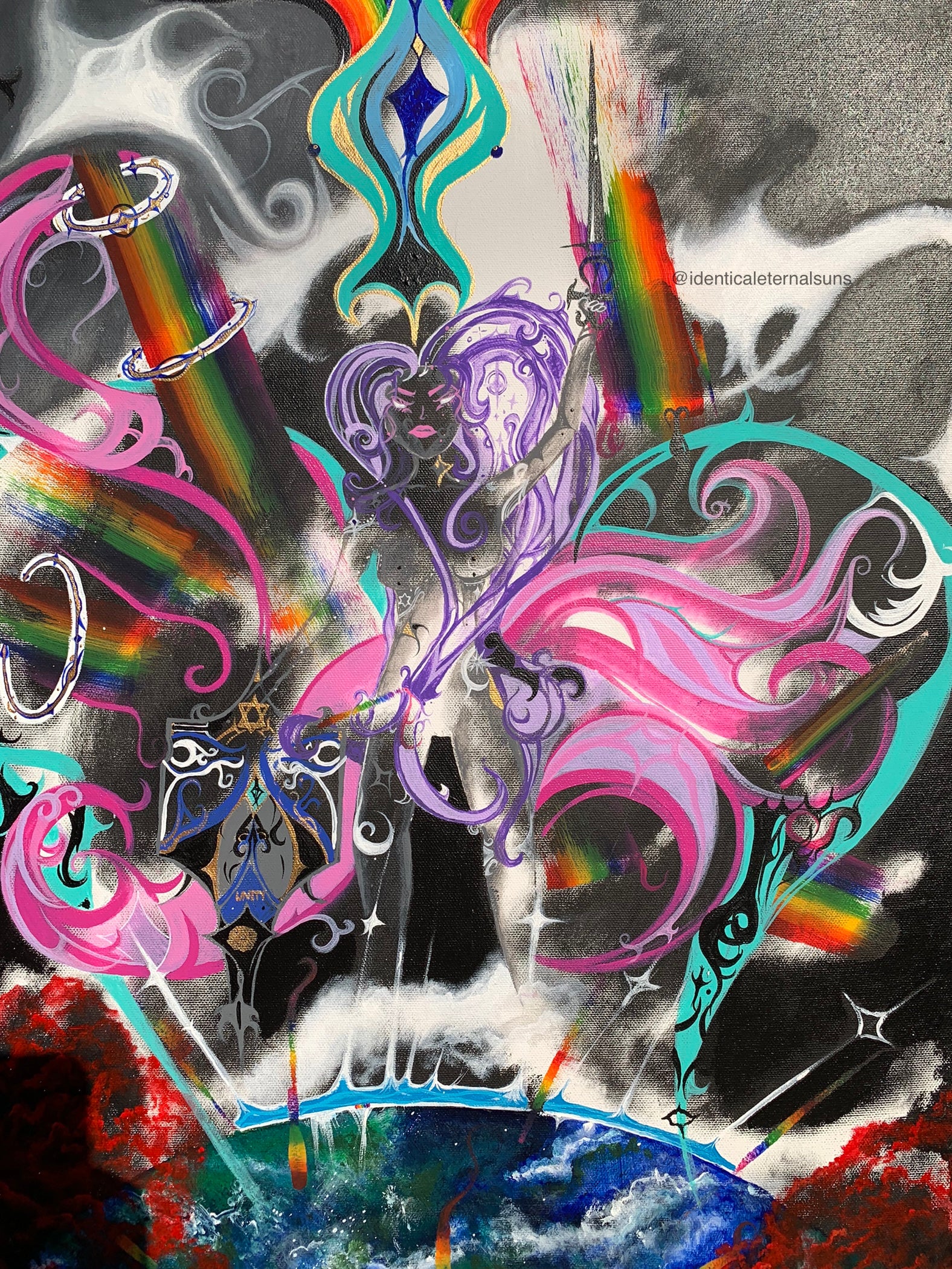 Invisible silver crystal femme from the Amethyst purple order Original Painting
