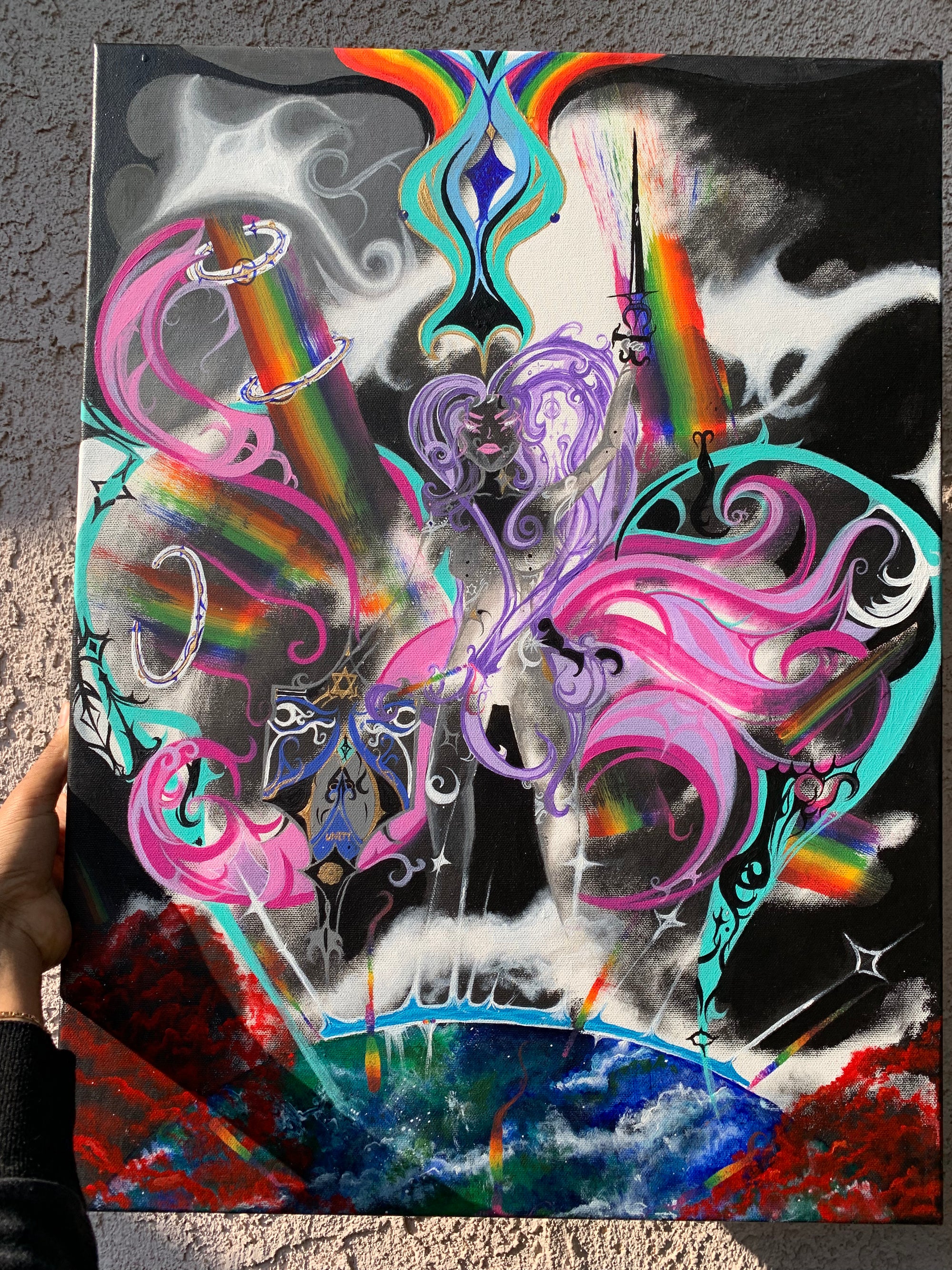 Invisible silver crystal femme from the Amethyst purple order Original Painting