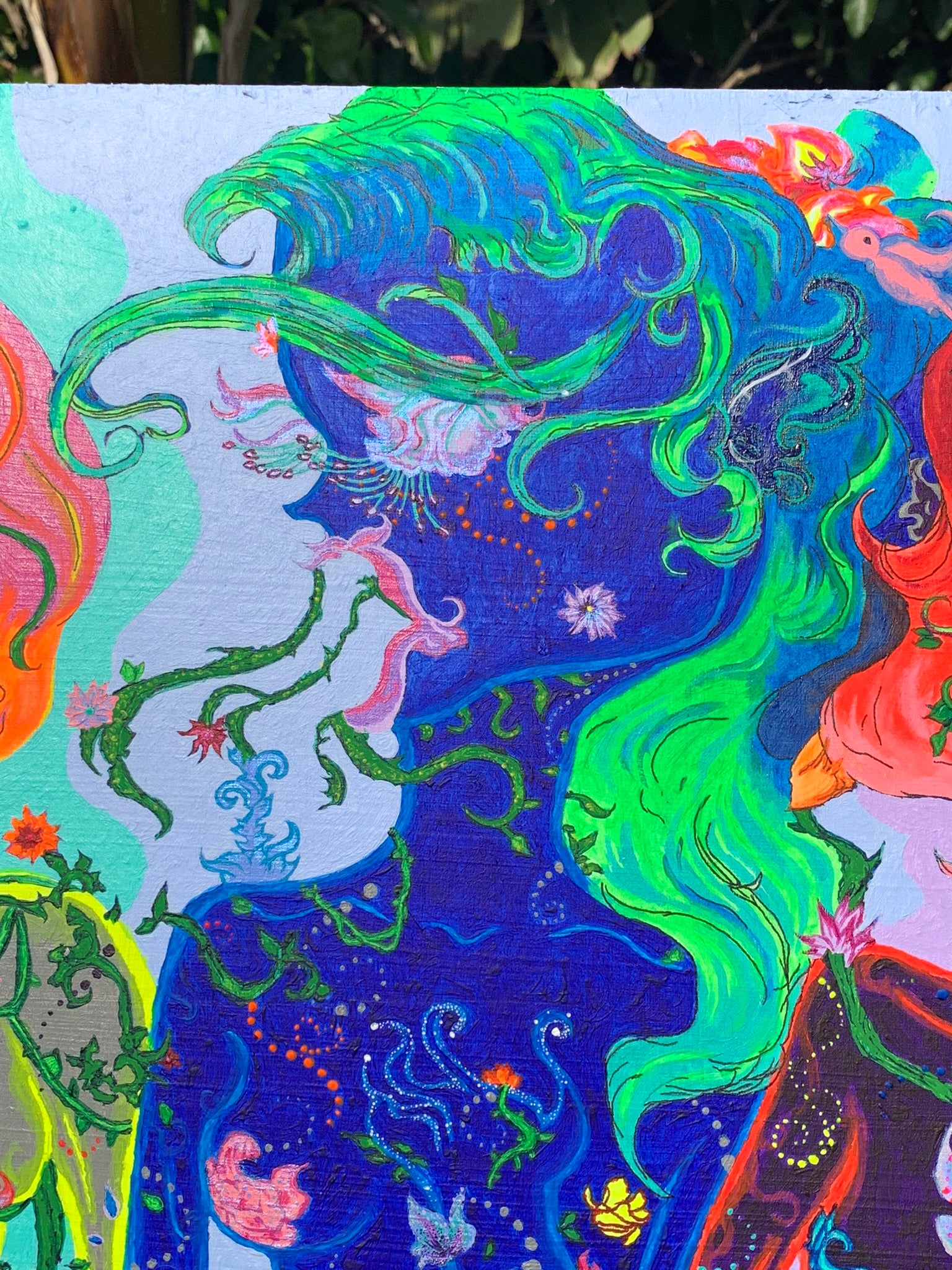 Sisterhood painting, Conjoined triplets painting, Three conjoined creatures, Three conjoined sisters painting, Three conjoined women painting, Three conjoined women art, Divine feminine painting, Female sexuality art, The three conjoined floral flower giant petalestia sisters Identicaleternalsuns, Art collector