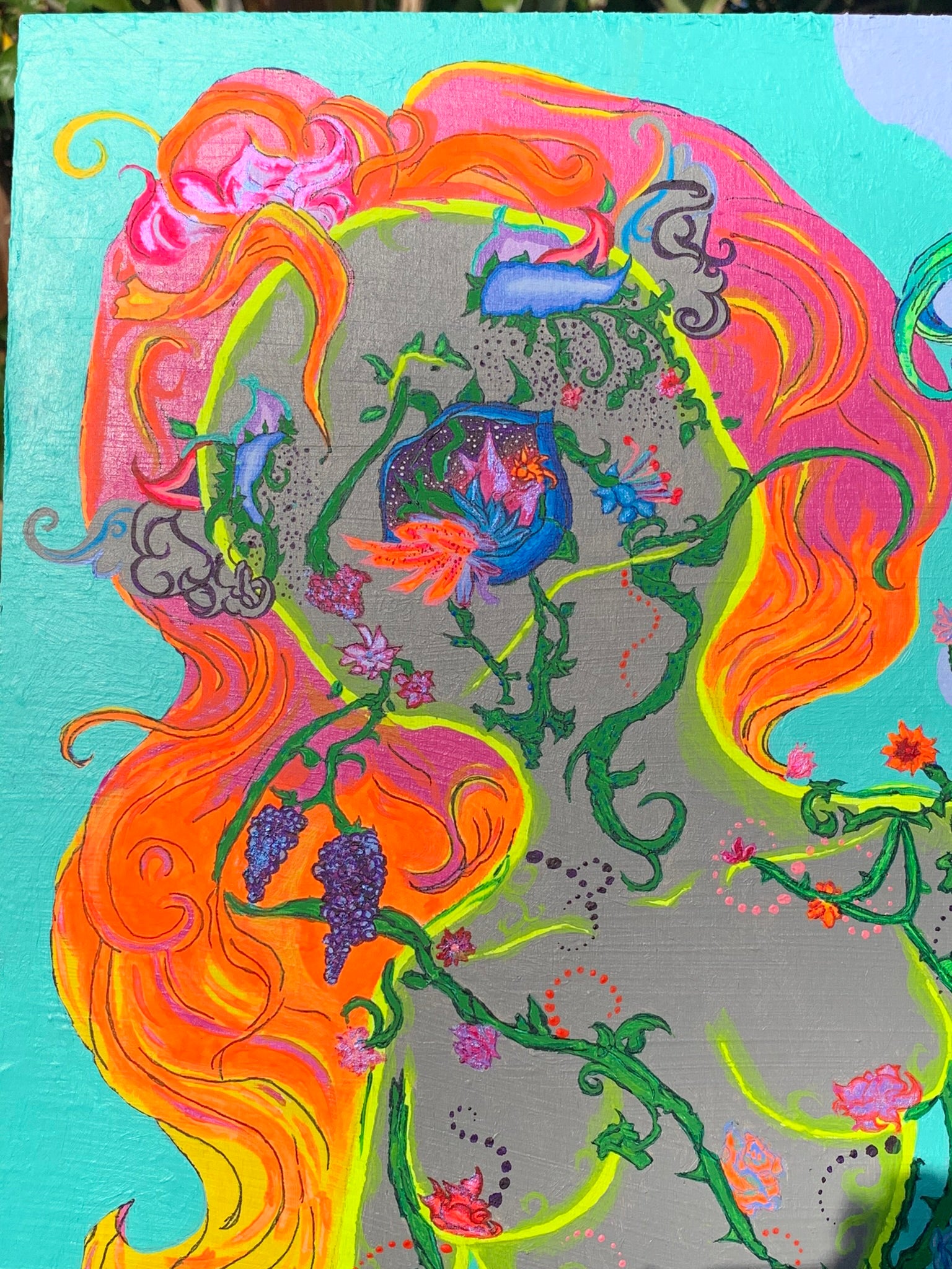 Flower creature art, Flower sister painting, Flower sister art, Flower girl Neon painting, Primary color art, Feminine creature painting, Colorful women nature painting, Conjoined sisters painting, Conjoined sisters art, Petalestia sisters, Floral giant petalestia sisters, Giant floral sisters, Giant flower sisters art, trippy Neon art, Sisterhood artwork, identicaleternalsuns