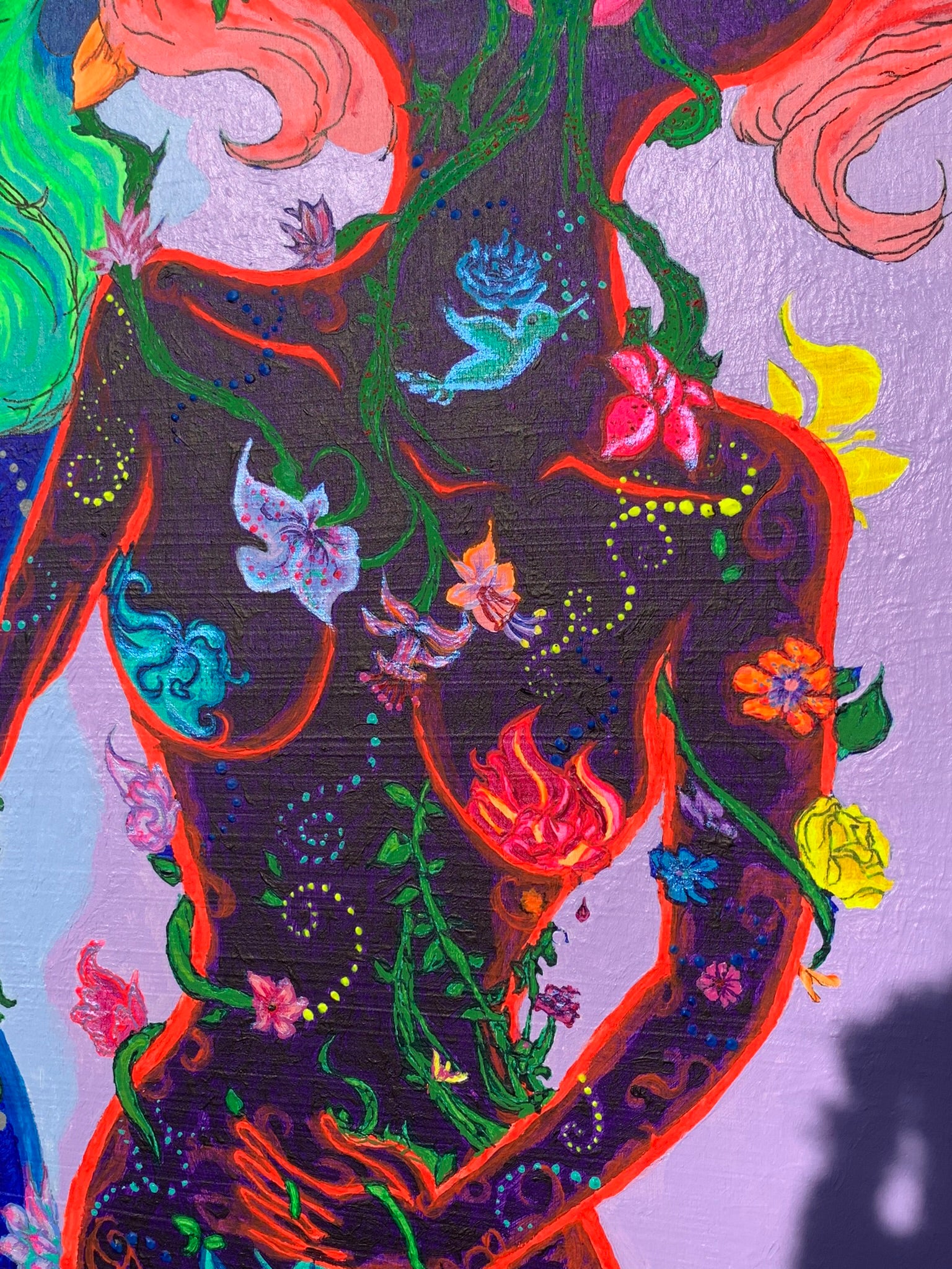 Flower creature art, Flower sister painting, Flower sister art, Flower girl Neon painting, Primary color art, Feminine creature painting, Colorful women nature painting, Conjoined sisters painting, Conjoined sisters art, Petalestia sisters, Floral giant petalestia sisters, Giant floral sisters, Giant flower sisters art, trippy Neon art, Sisterhood artwork, identicaleternalsuns, Female sexuality art, The three conjoined floral flower giant petalestia sisters, Art collector