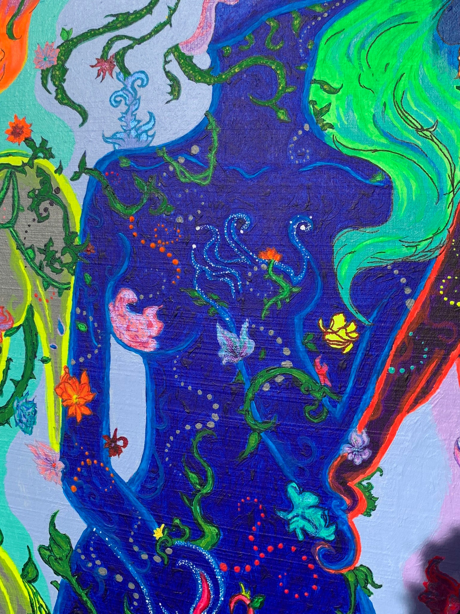 Flower creature art, Flower sister painting, Flower sister art, Flower girl Neon painting, Primary color art, Feminine creature painting, Colorful women nature painting, Conjoined sisters painting, Conjoined sisters art, Petalestia sisters, Floral giant petalestia sisters, Giant floral sisters, Giant flower sisters art, trippy Neon art, Sisterhood artwork, identicaleternalsuns, Female sexuality art, The three conjoined floral flower giant petalestia sisters, Art collector