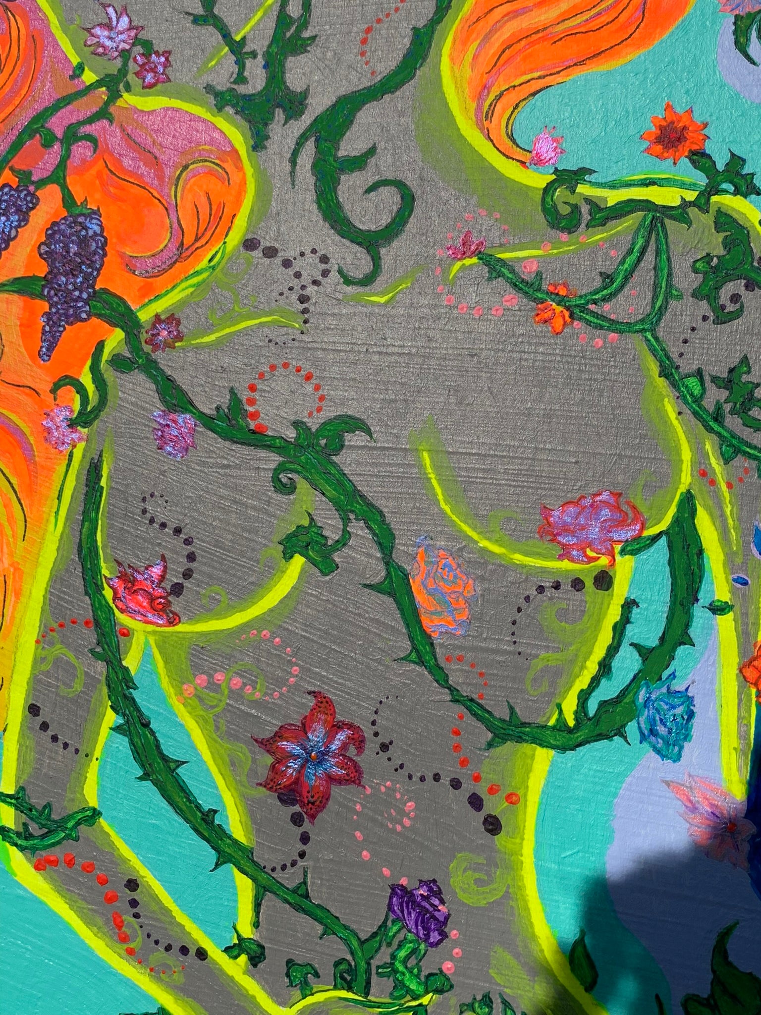Flower creature art, Flower sister painting, Flower sister art, Flower girl Neon painting, Primary color art, Feminine creature painting, Colorful women nature painting, Conjoined sisters painting, Conjoined sisters art, Petalestia sisters, Floral giant petalestia sisters, Giant floral sisters, Giant flower sisters art, trippy Neon art, Sisterhood artwork, identicaleternalsuns, Female sexuality art, The three conjoined floral flower giant petalestia sisters, Art collector