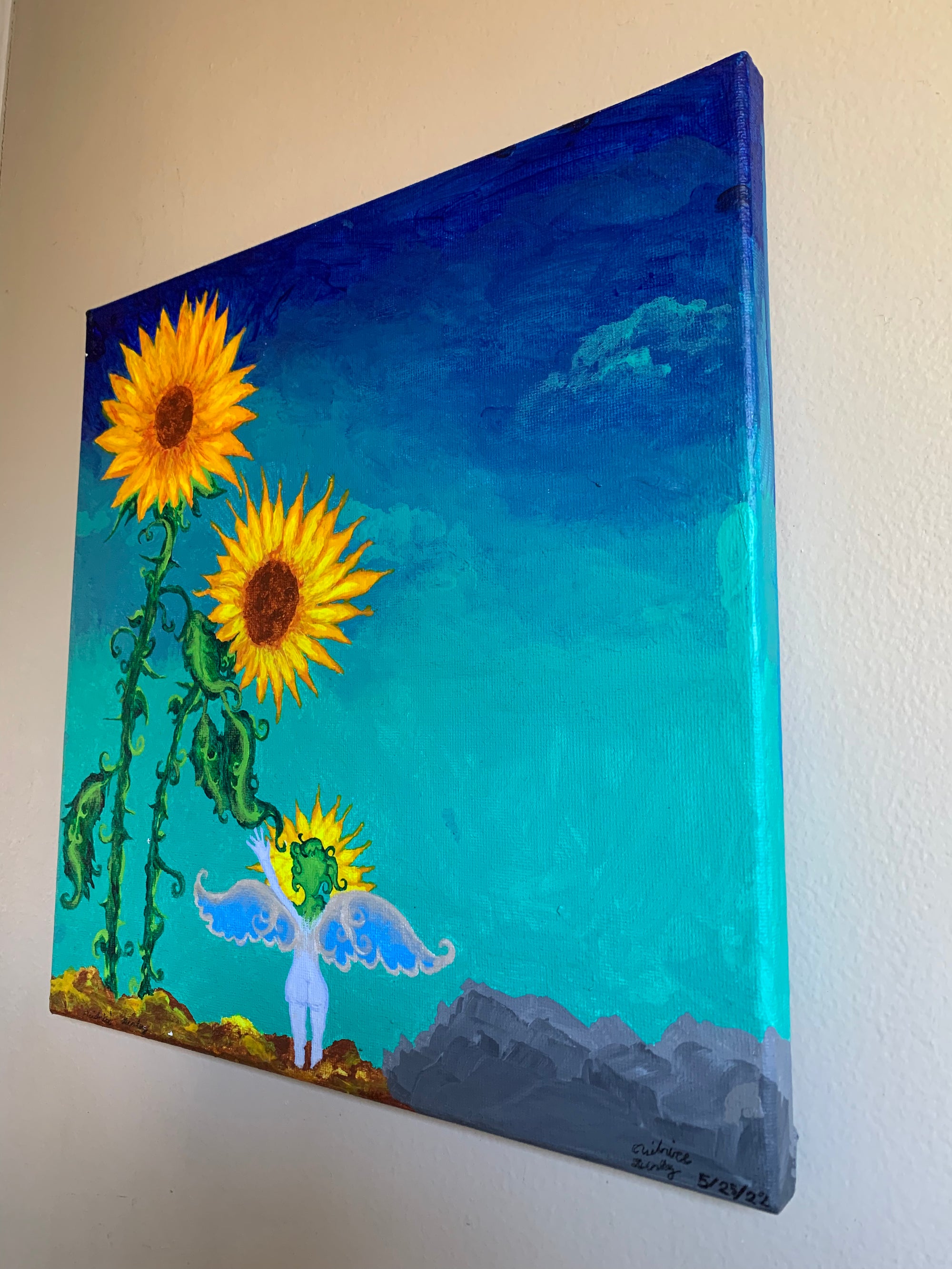 sunflower painting, sunflower parents, sunflower painting for sale, sunflower art, sunflower family, sunflower child, Sunflower family art, whimsical painting, sunflower surrealism painting, otherworldly art, heartfelt nature surrealism, plant lovers, plant family, sunflower family love original painting, mystical art, magical art, fantasy art, fairy art, faerie, ethereal art, enchanting, contemporary art, Identicaleternalsuns