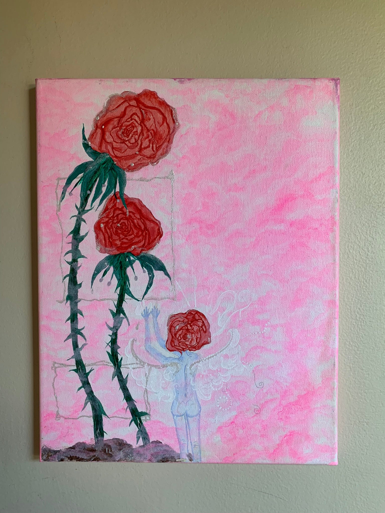Loving Rose Parents with their Rose Child Original Painting