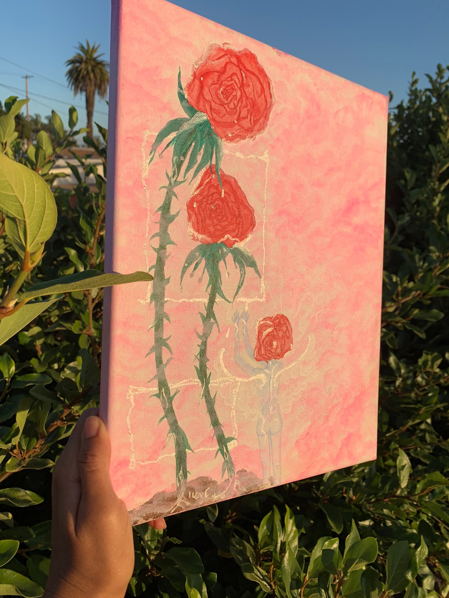 Loving Rose Parents with their Rose Child Original Painting