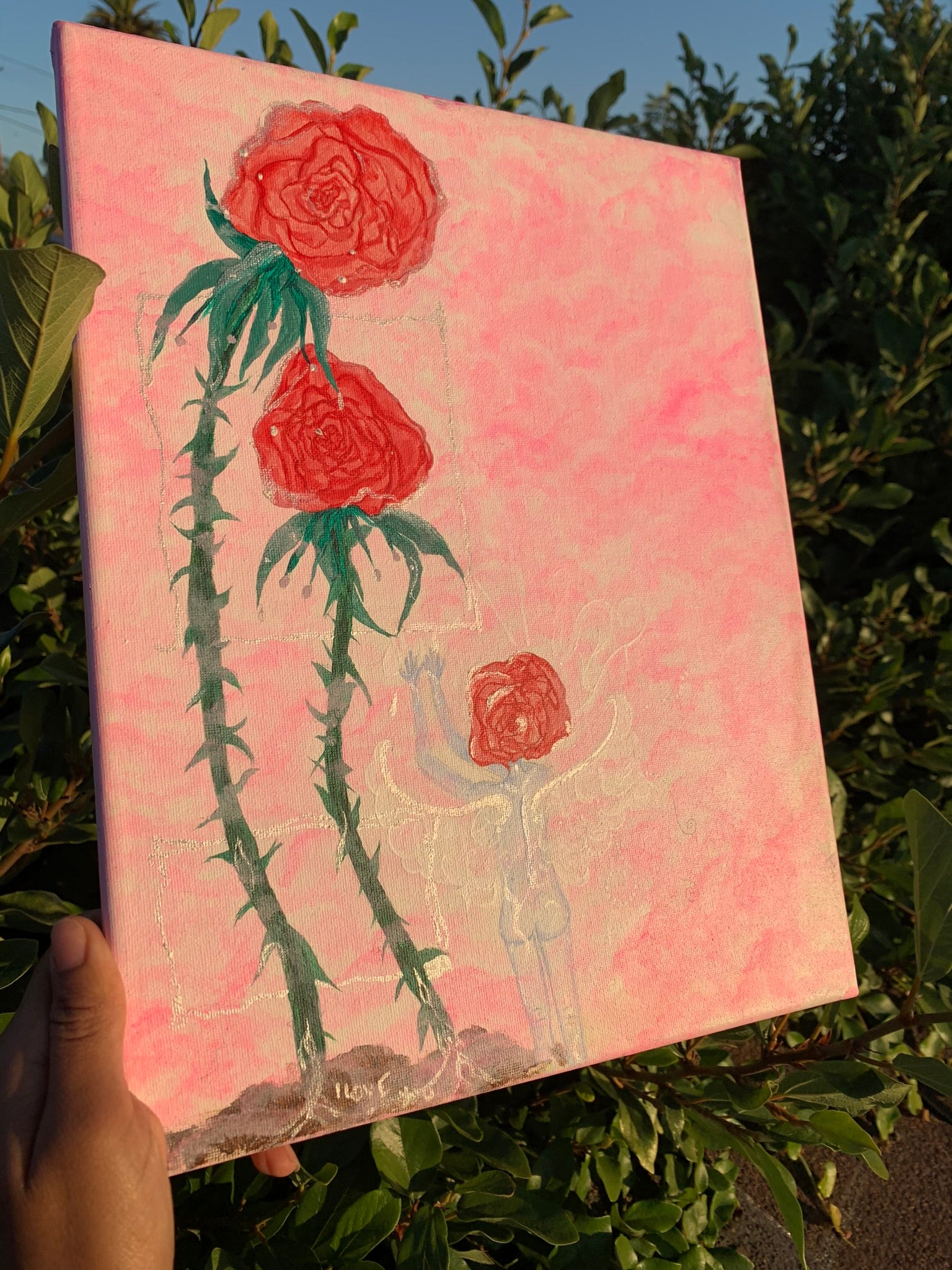 Loving Rose Parents with their Rose Child Original Painting