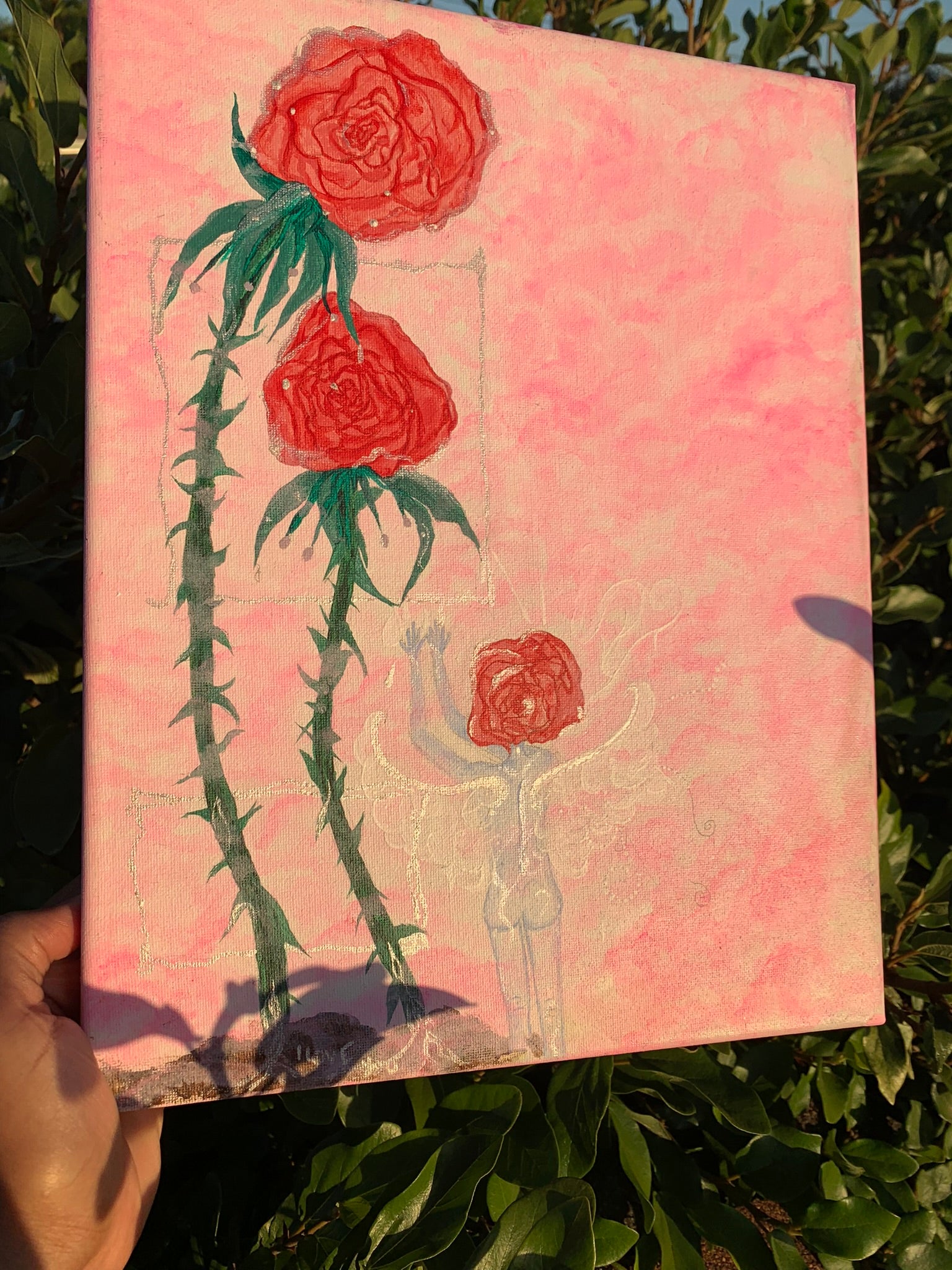 Loving Rose Parents with their Rose Child Original Painting