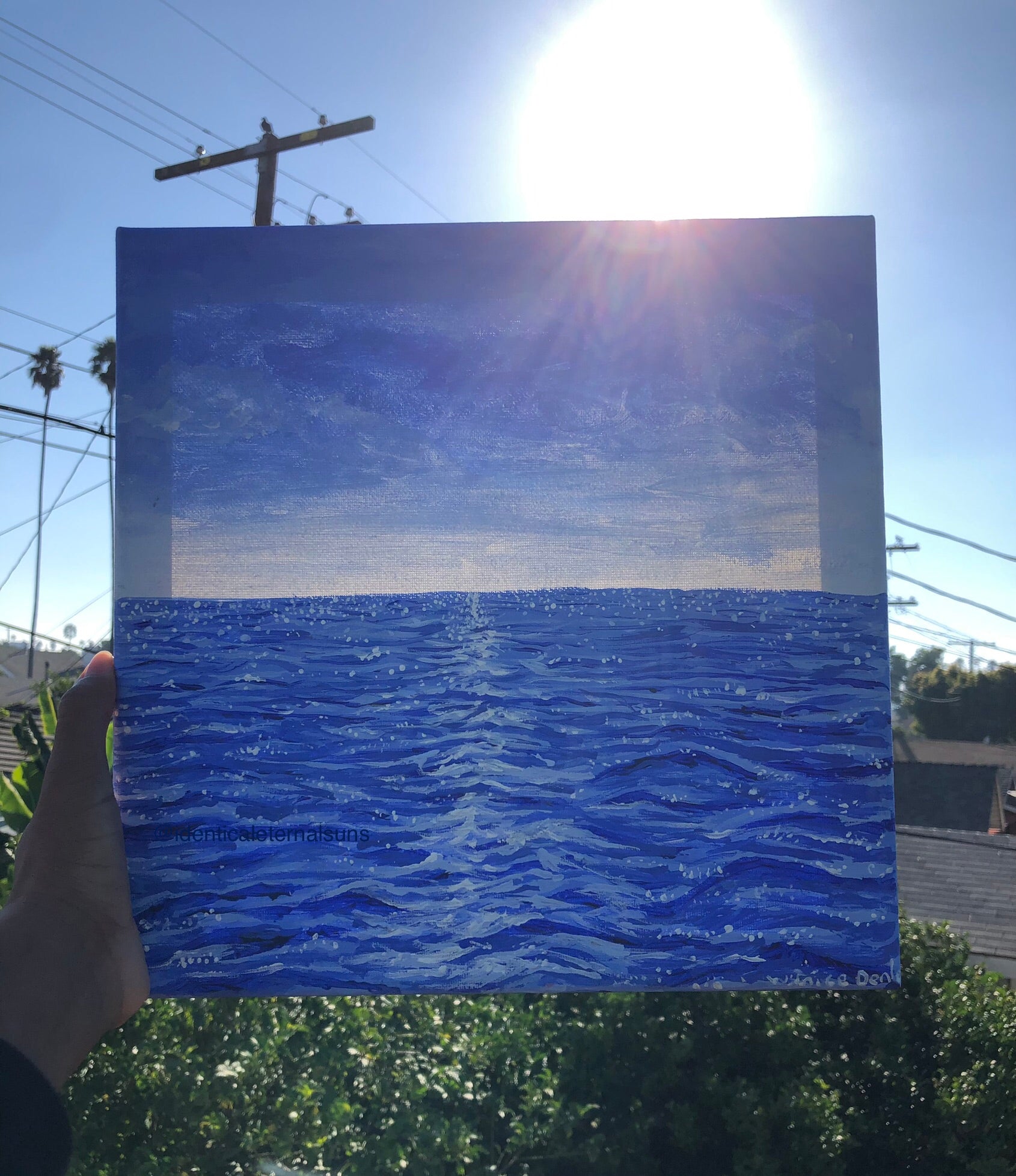 Simplicity Original Painting, Crystal clear ocean blue waters. A place of peace, deep tranquility, and serenity for the soul. Serene blue tranquil ocean seascape painting. Clear blue ocean water artwork. Clear fresh blue sea artwork painting for sale. Seascape artwork for sale. Sea landscape. Blue seashores. Water artwork. Aesthetic ocean art. Identicaleternalsuns