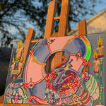 Serpentine, Celestial creature, ancient secrets, cosmic wisdom, rainbow hues, iridescent scales, flaming aura, elemental serpent art, medieval whimsy, mystical illumination, enigmatic presence, Divine order and chaos, Holy fire, guardian of knowledge, fantastical art, surreal paintings, whimsical artwork, colorful surrealism, detailed fantasy art, highly detailed paintings, maximalist art, colorful fine art, imaginative paintings, dreamlike art, narrative art, expressive art, detailed contemporary art