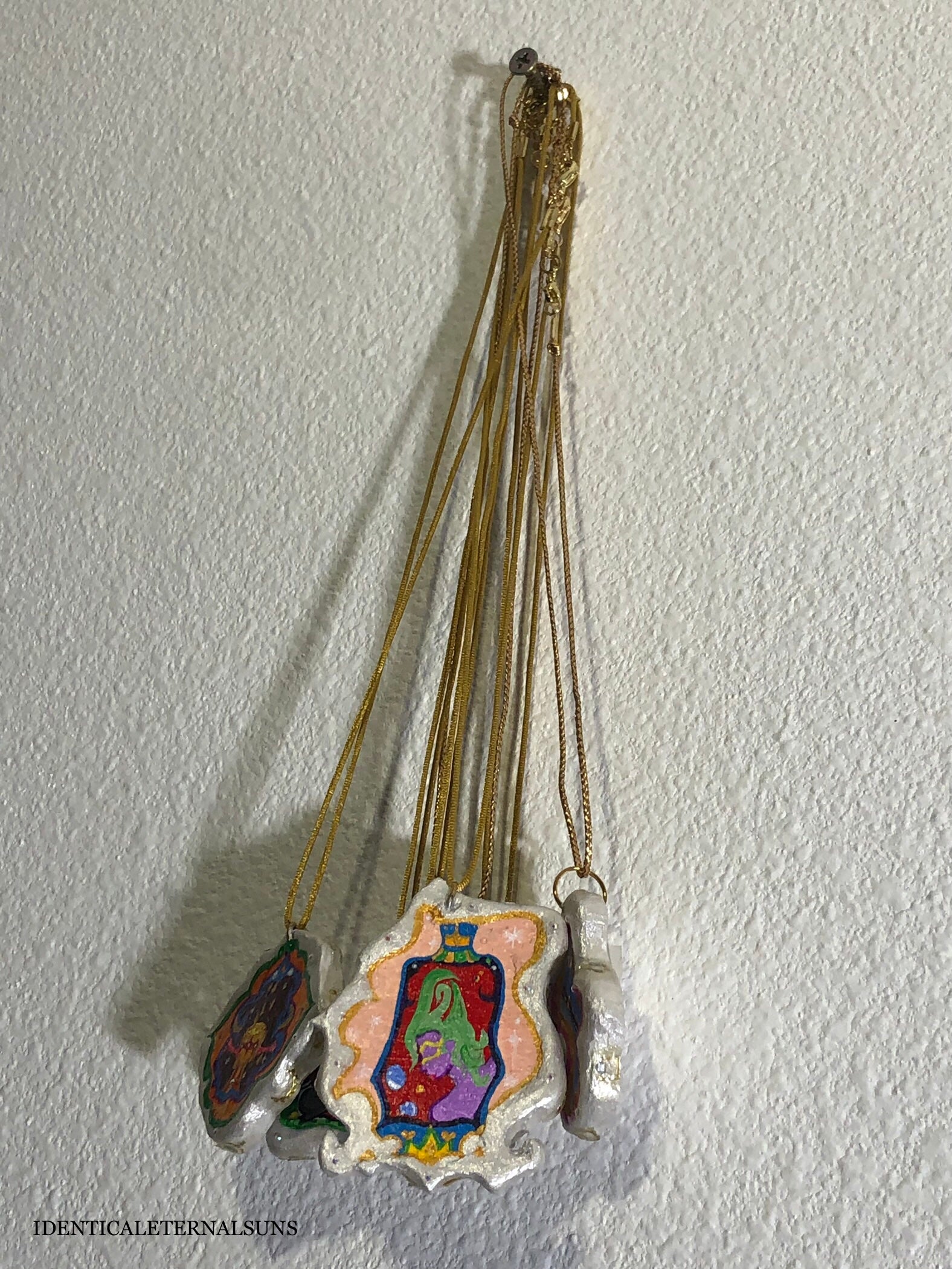 Whimsical art, Wearable necklaces, pendants, Clay jewelry, painted necklaces, colorful necklaces, whimsy jewelry, body adornment, clay amulets, handmade jewelry, One-of-a-kind necklaces, pendant necklace, unique necklaces, statement jewelry, earthy boho necklaces, boho jewelry, resin jewelry, resin pendants, resin charms, enchanting jewelry, whimsy necklaces, Beautiful ethereal jewelry, Ethereal pendant, Fairy inspired necklaces, Fairy pendant, Trippy necklace, Precious Ethereal Medallion necklace