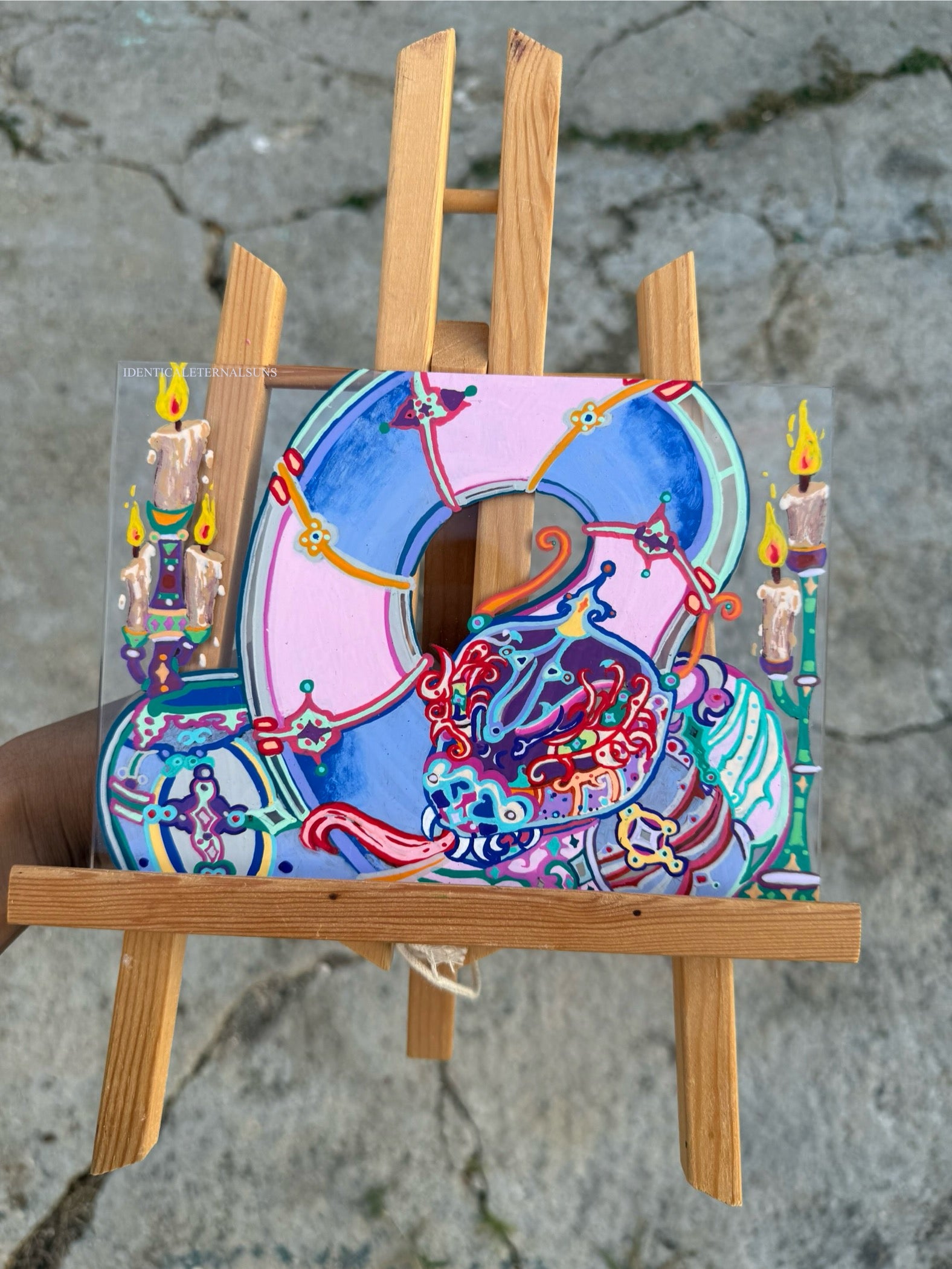 Serpentine, Celestial creature, ancient secrets, cosmic wisdom, rainbow hues, iridescent scales, flaming aura, elemental serpent art, medieval whimsy, mystical illumination, enigmatic presence, Divine order and chaos, Holy fire, guardian of knowledge, fantastical art, surreal paintings, whimsical artwork, colorful surrealism, detailed fantasy art, highly detailed paintings, maximalist art, colorful fine art, imaginative paintings, dreamlike art, narrative art, expressive art, detailed contemporary art