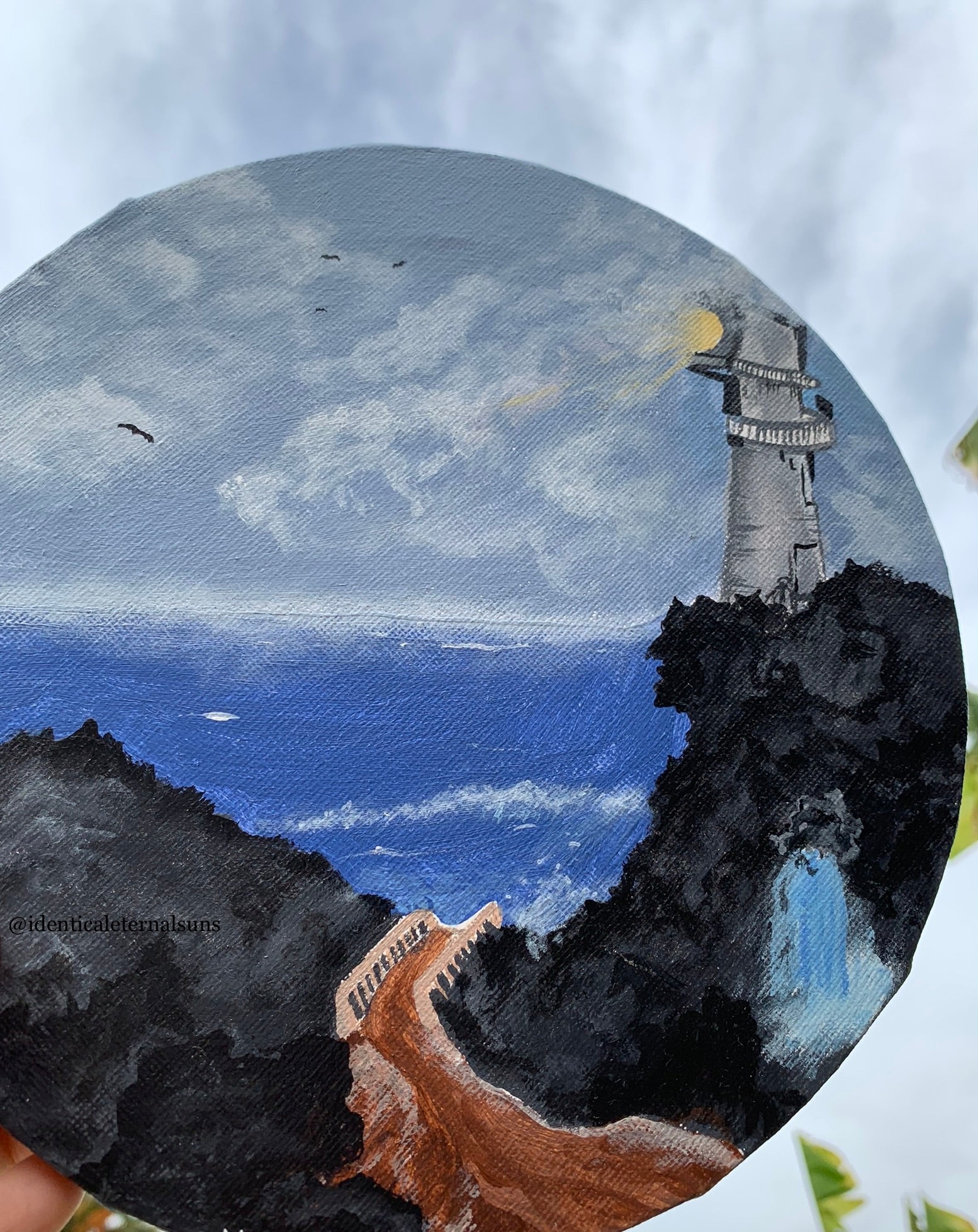 A lighthouse peers over the horizon nearby Original Painting